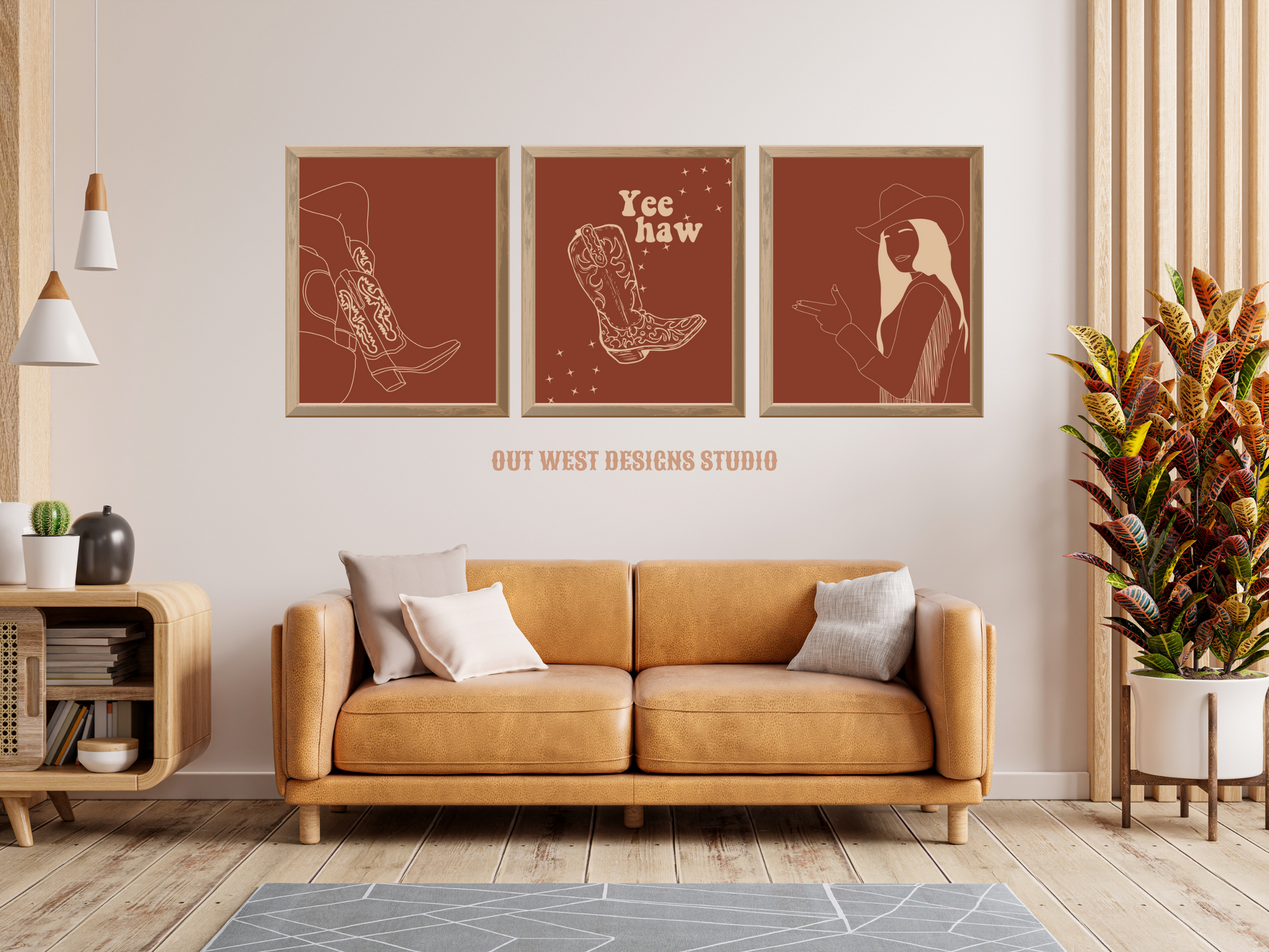 Yee Haw Cowgirl Desert set of 3 prints - Western home decor - Poster wall art cowgirl boots cowboy print