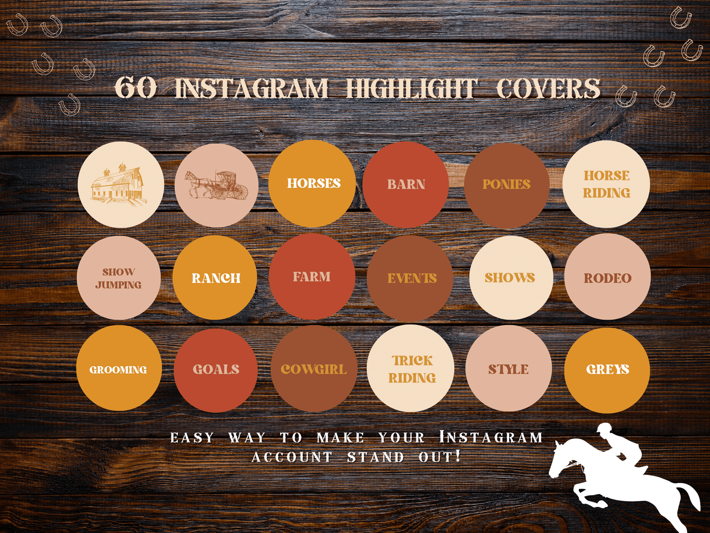 Equestrian horse riding Instagram highlight covers + story backgrounds - Fall earthy show jumping, pony, dressage, rodeo cowgirl IG icons