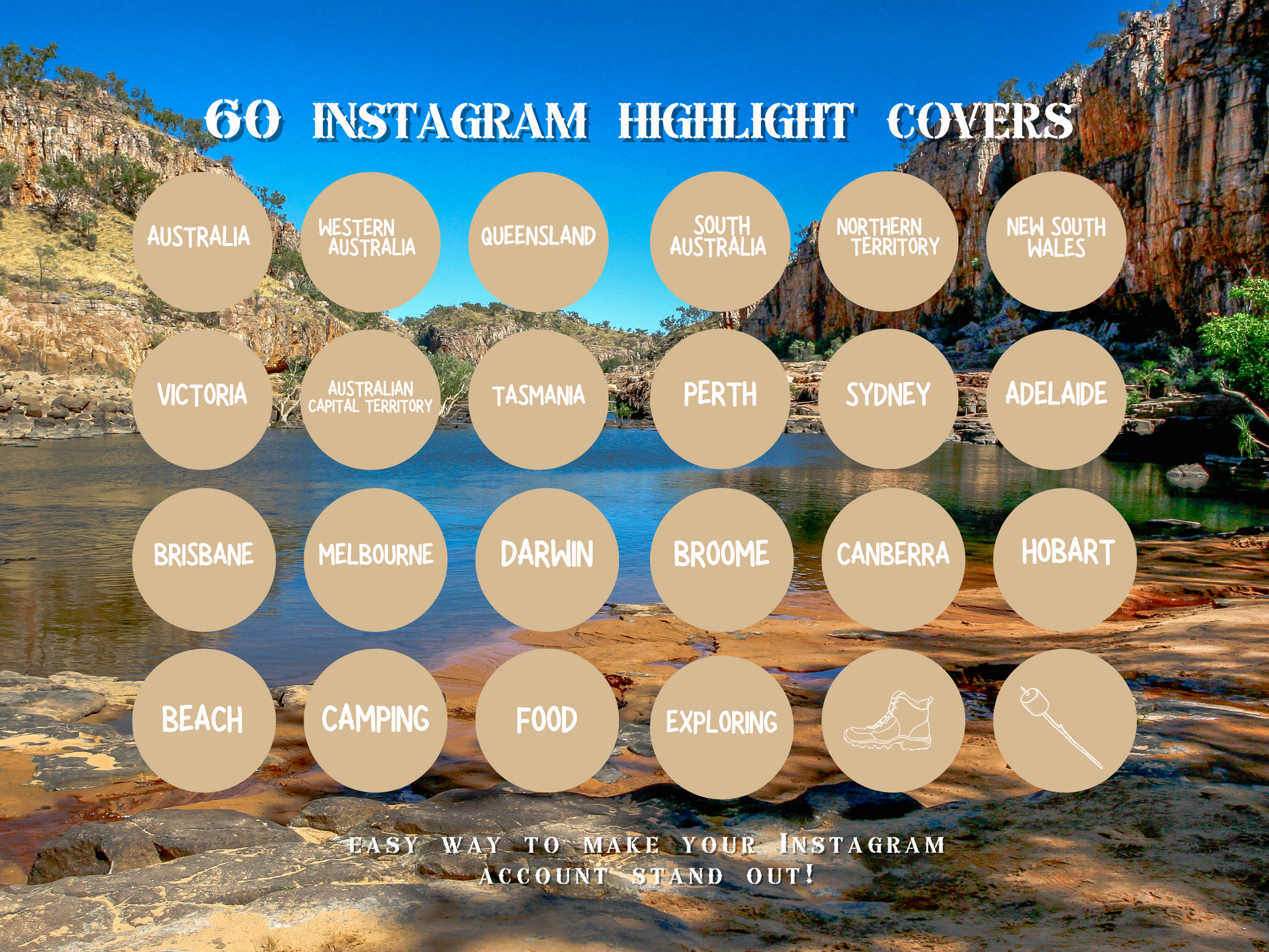 Australian travel boho Instagram highlight covers + story backgrounds - tan cream Australian wanderlust IG icons