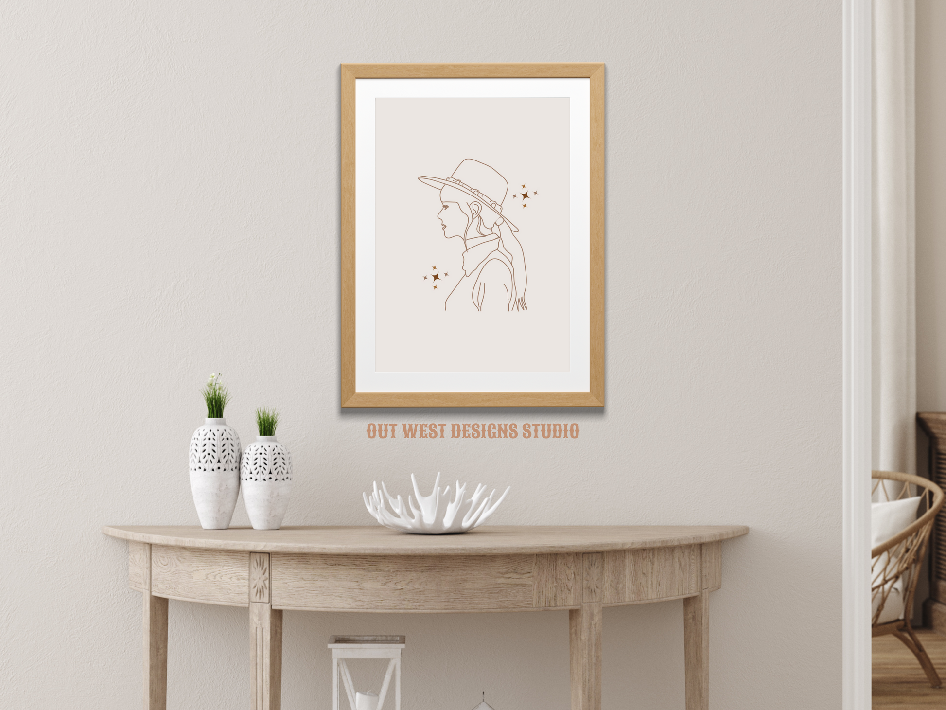 Printable Cosmic Cowgirl print in Off white/grey + black - Western home decor - Poster wall art long cowboy south west boho