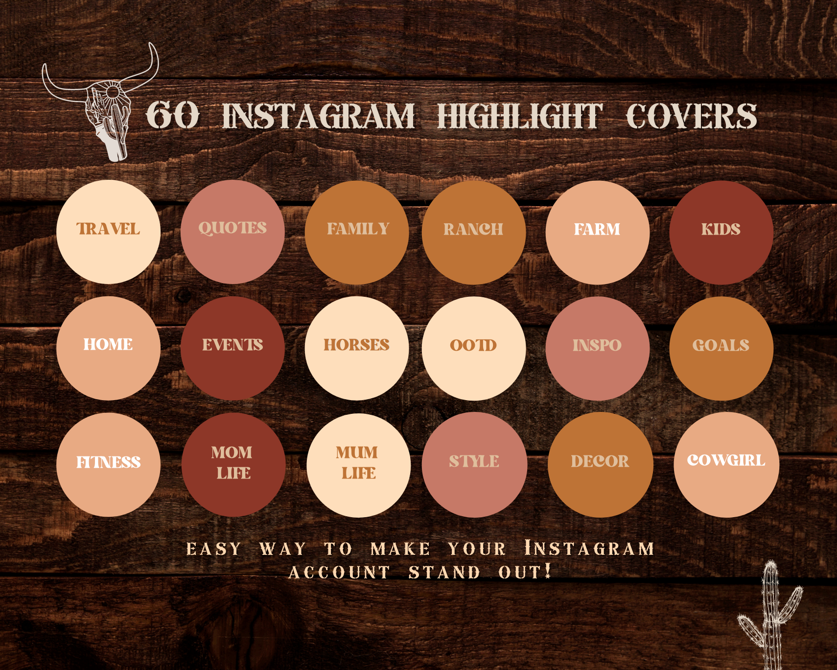 Wild West Cowgirl Instagram highlight covers + story backgrounds - Pink Summer - orange burgundy cream white western IG icons