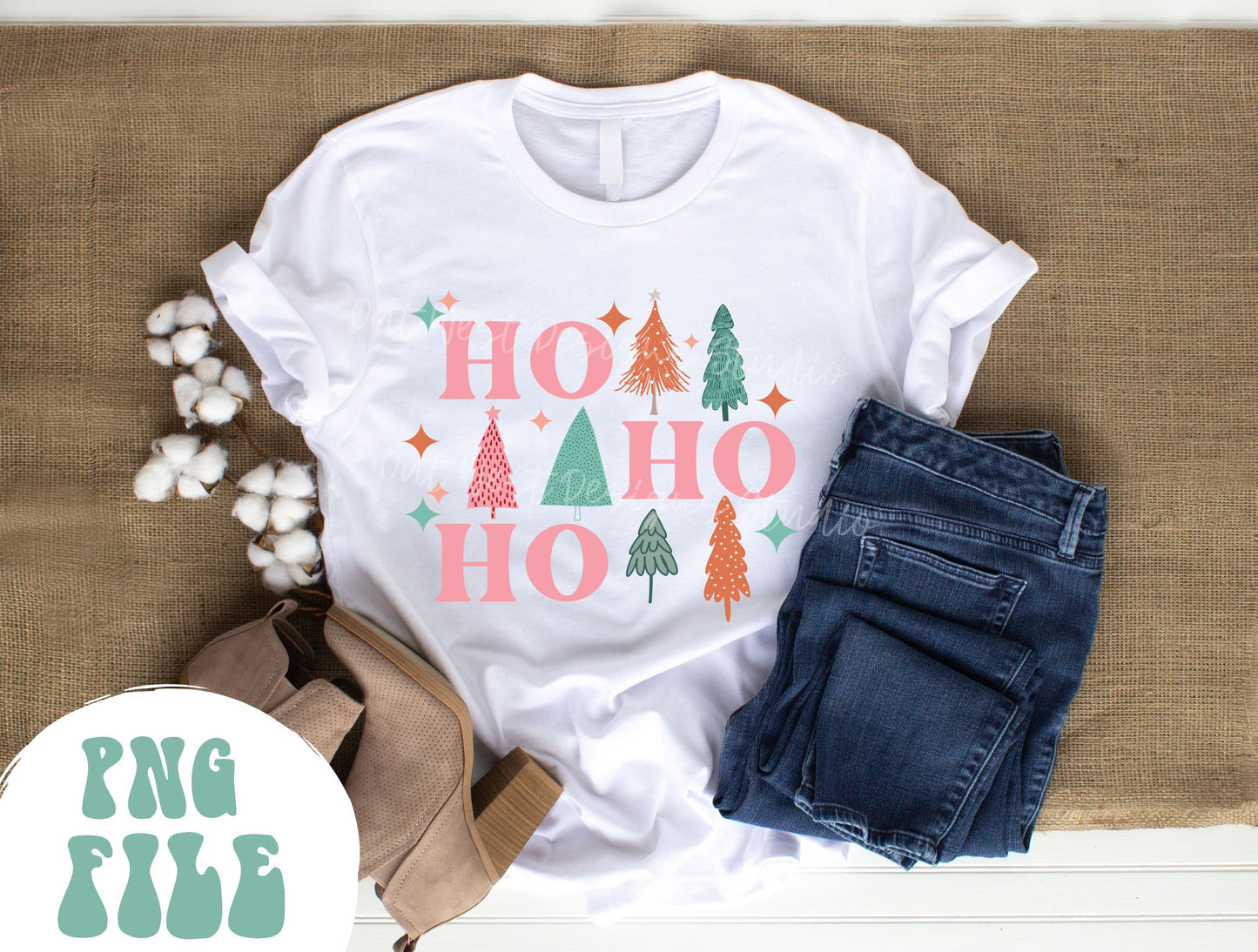 Ho Ho Ho Christmas tree PNG shirt merch Sublimation, Western Png, Digital Illustration, Grunge christmas, Xmas png, Boho christmas