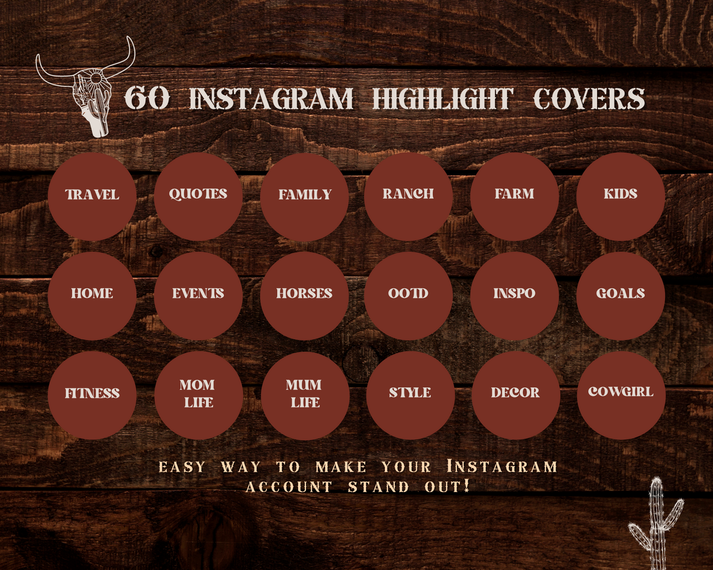 Wild West Cowgirl Instagram highlight covers + story backgrounds - Burgundy + light blue