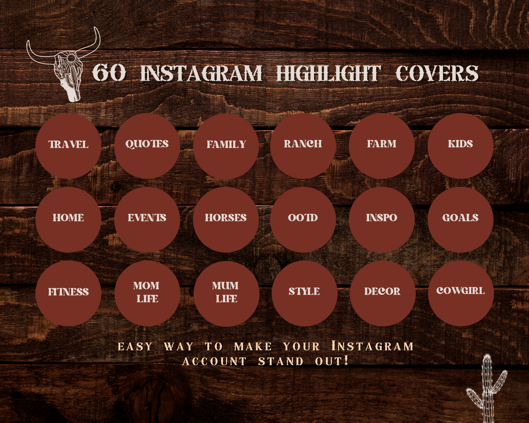 Wild West Cowgirl Instagram highlight covers + story backgrounds - Burgundy + light blue