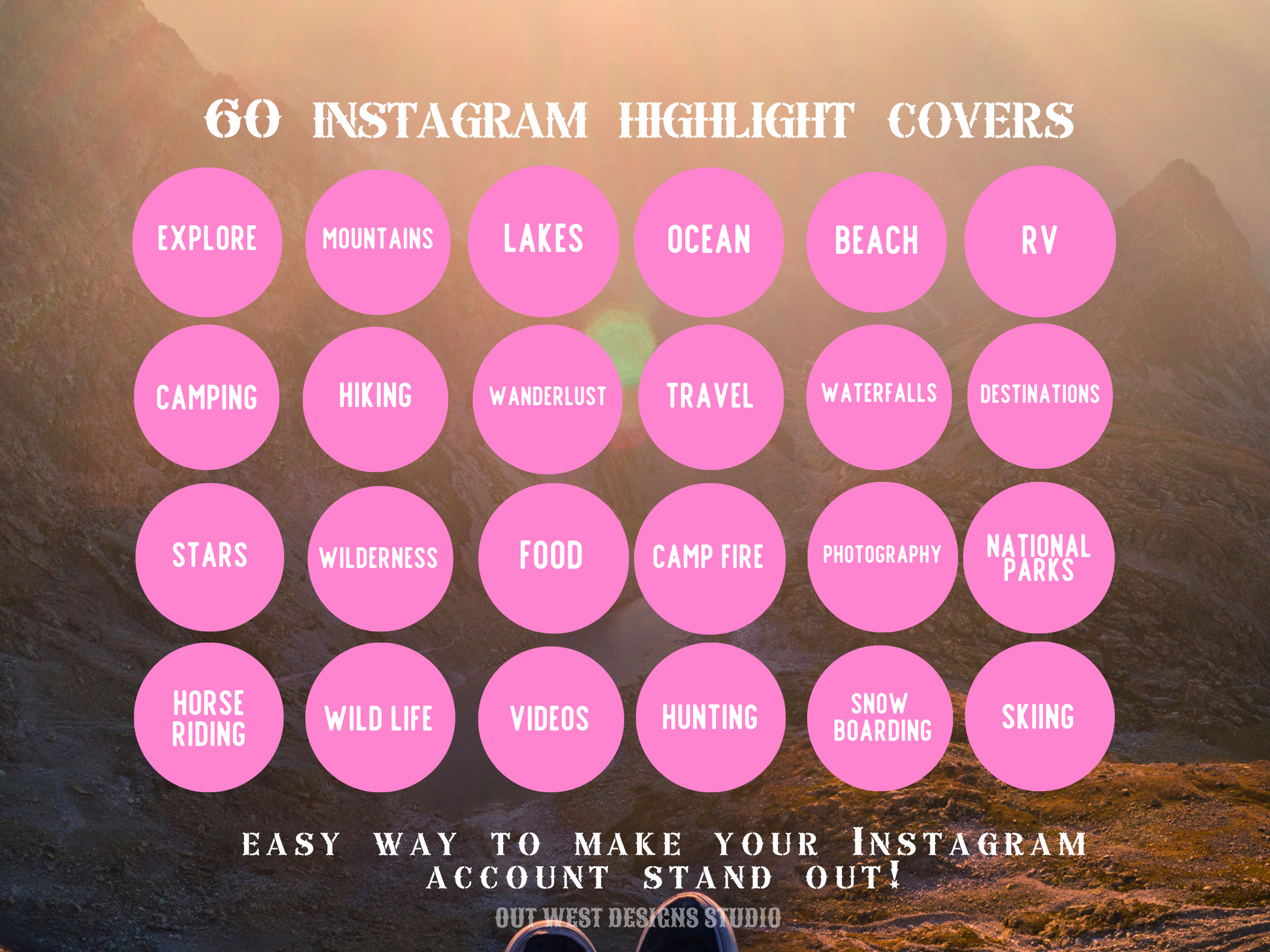 Outdoor Adventure travel boho Instagram highlight covers + story backgrounds - pink | exploring wanderlust camping IG icons