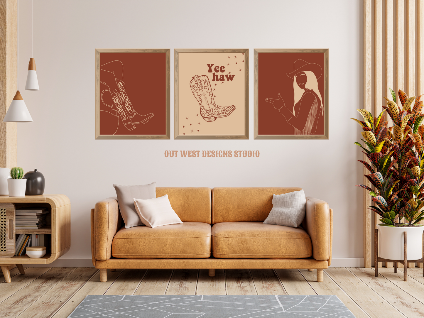 Yee Haw Cowgirl Desert set of 3 prints - Western home decor - Poster wall art cowgirl boots cowboy print