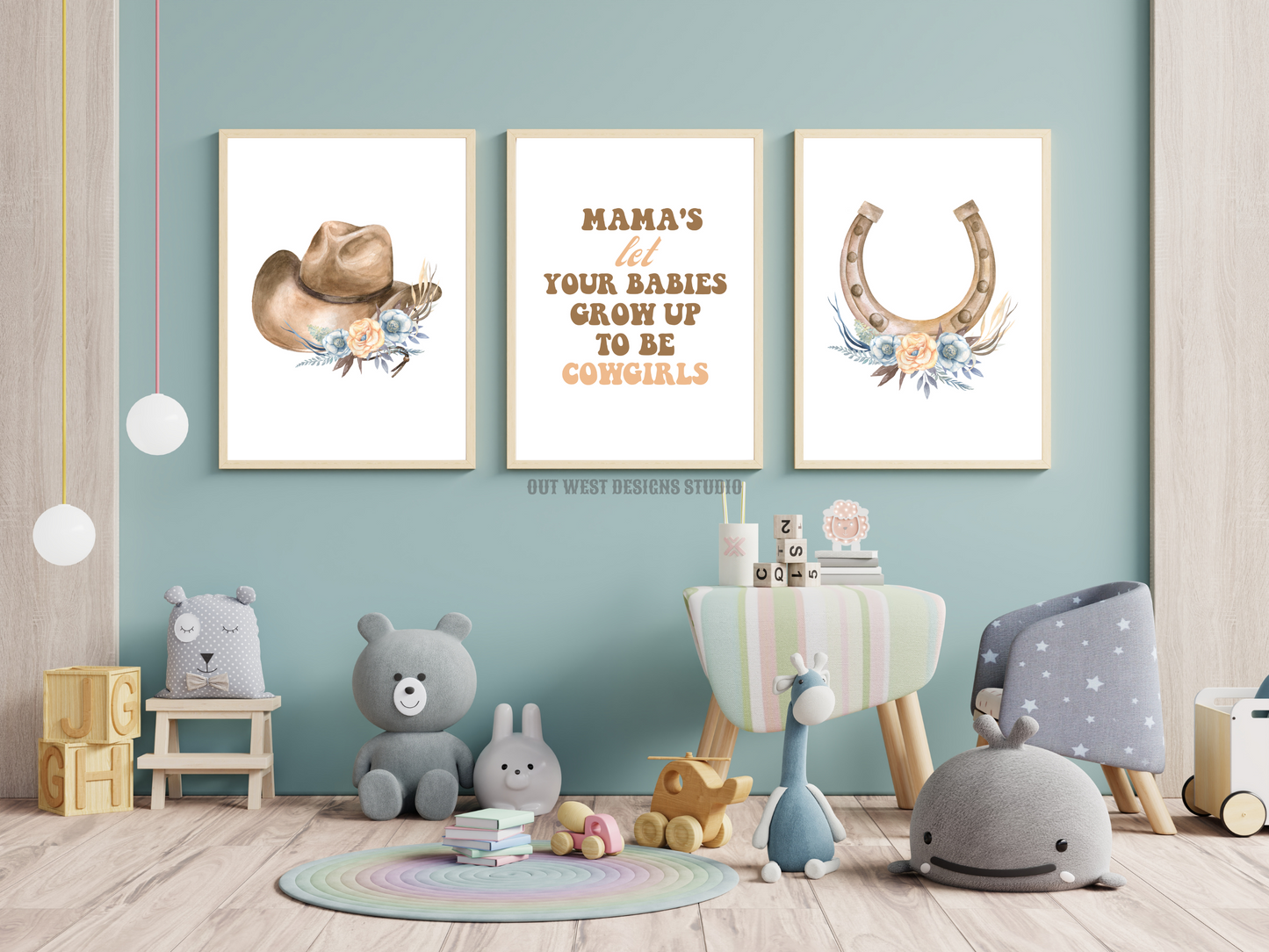 Mama's let your babies grow up to be cowgirls print- babies, toddler boys nursery home wall decor - play room + kids bedroom poster art