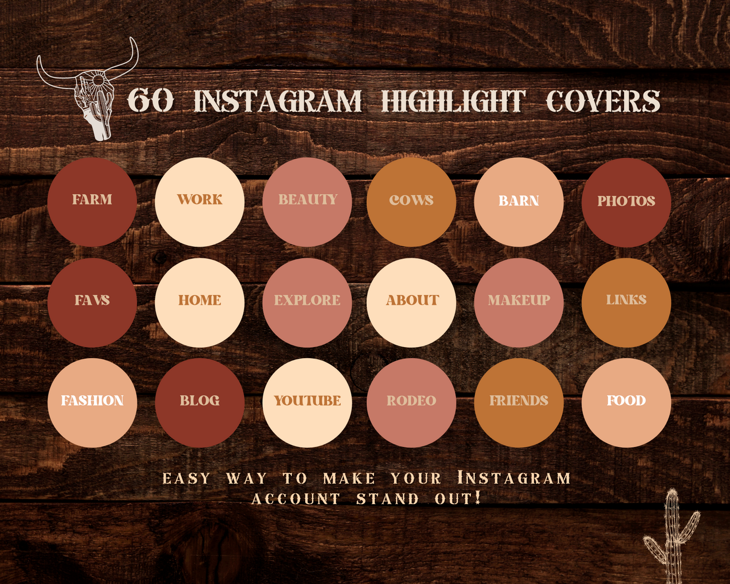 Wild West Cowgirl Instagram highlight covers + story backgrounds - Pink Summer - orange burgundy cream white western IG icons