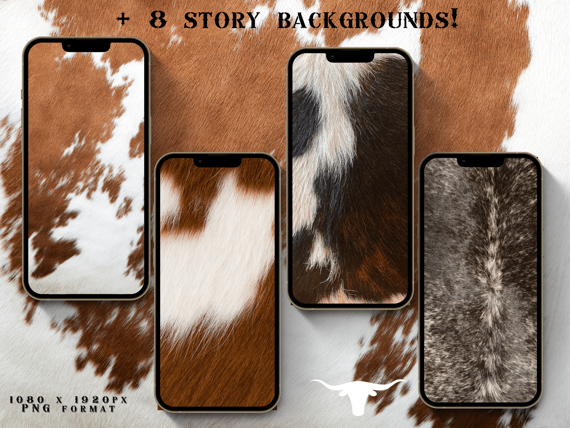 Cowhide Western Cowgirl Instagram highlight covers + story backgrounds - Cow print Wild West farm IG icons farming homesteading cattle