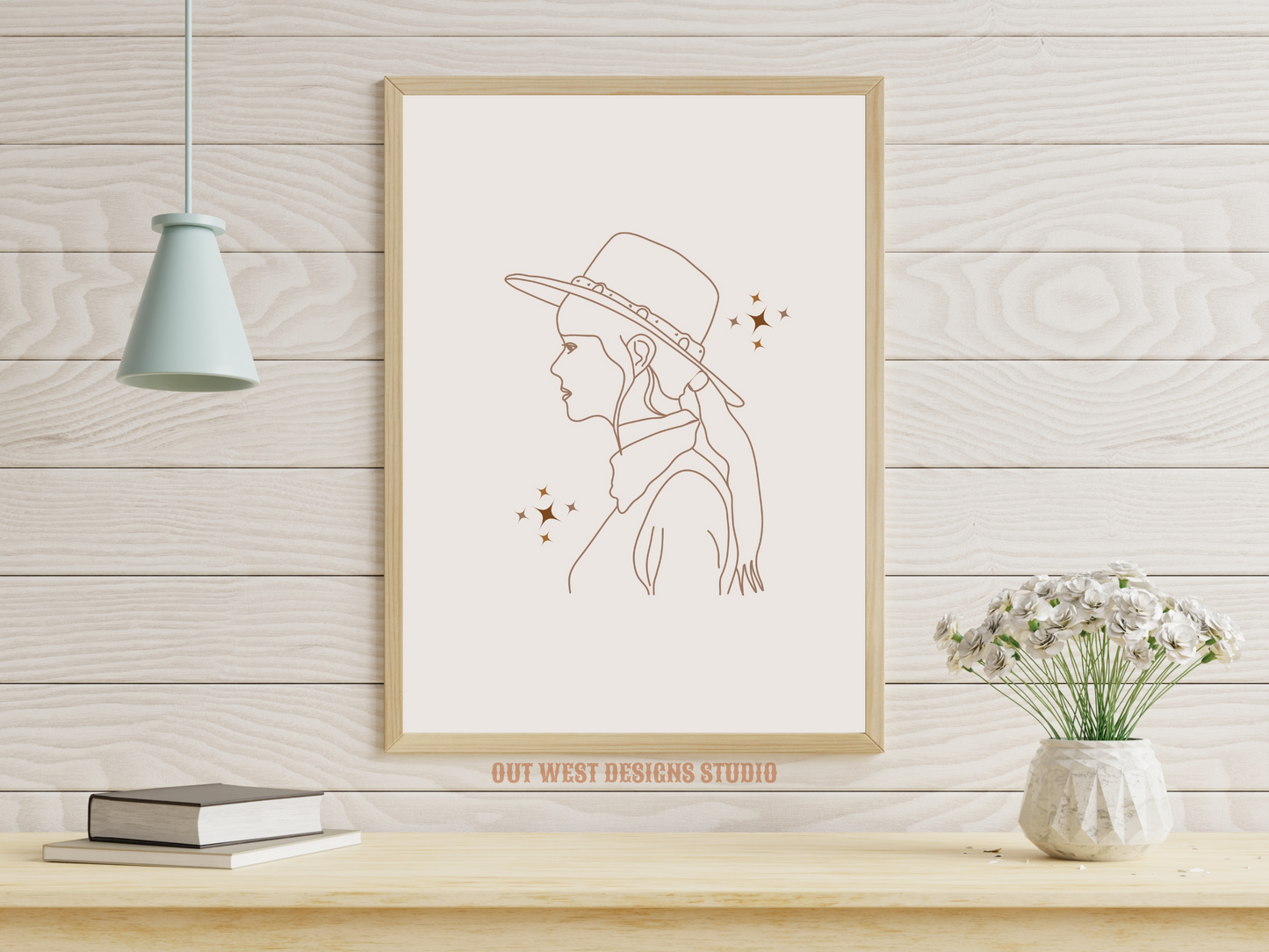 Printable Cosmic Cowgirl print in Off white/grey + black - Western home decor - Poster wall art long cowboy south west boho