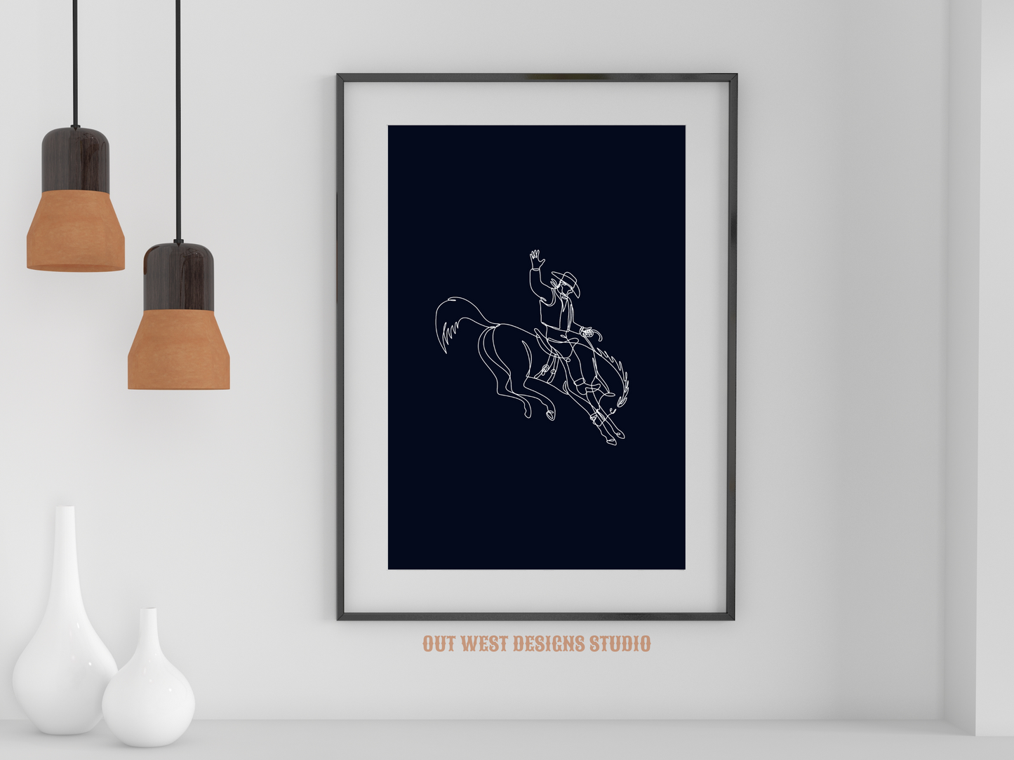 Bronc cowboy line drawing print - Western cowgirl home decor | Rodeo poster