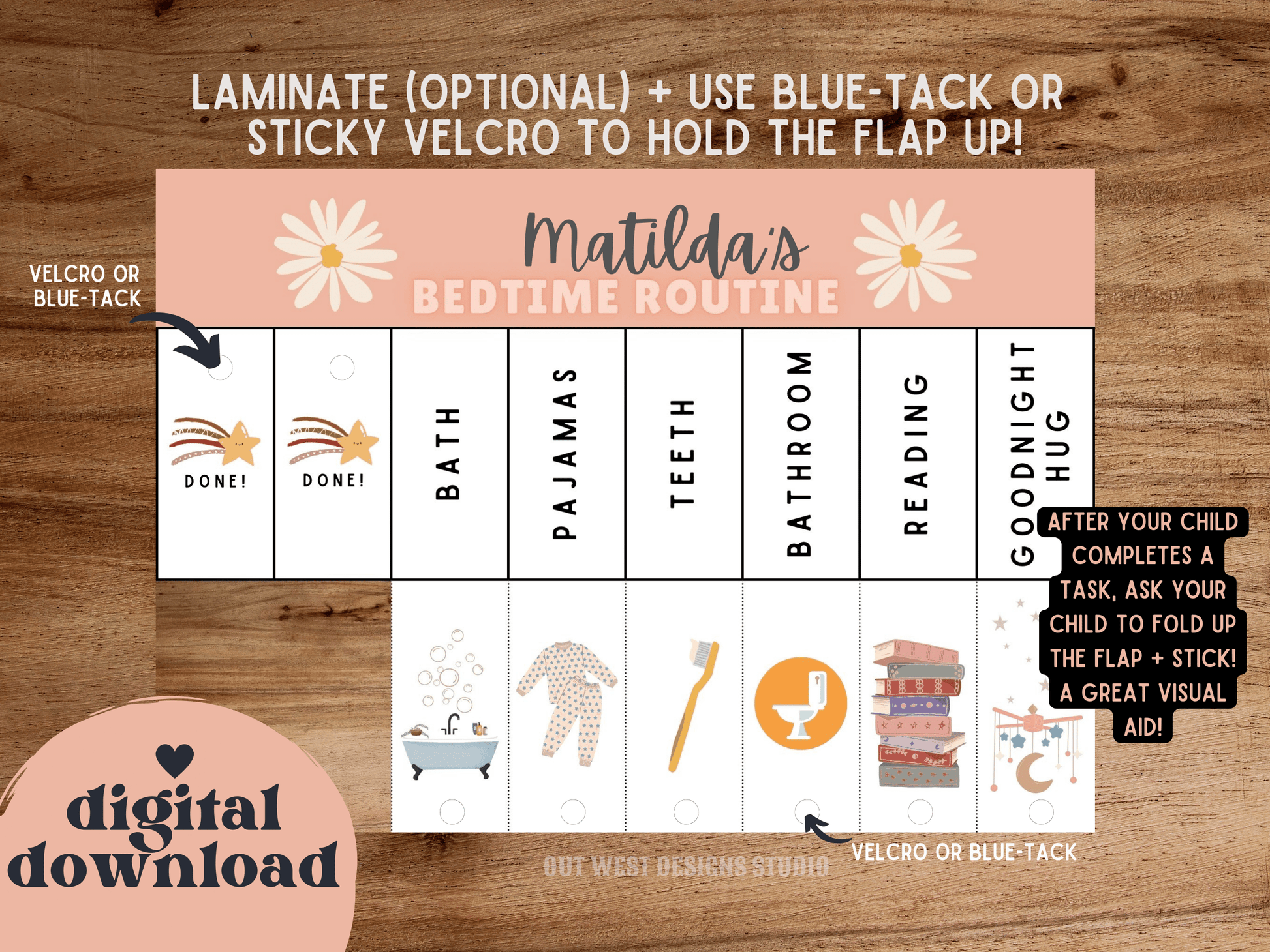 Boho Bedtime Routine | Digital Bedtime Flip Chart | Chore Checklist | Printable | Schedule for Kid | Montessori | Nighttime