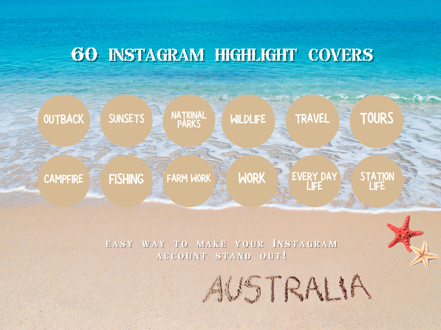 Australian travel boho Instagram highlight covers + story backgrounds - tan cream Australian wanderlust IG icons