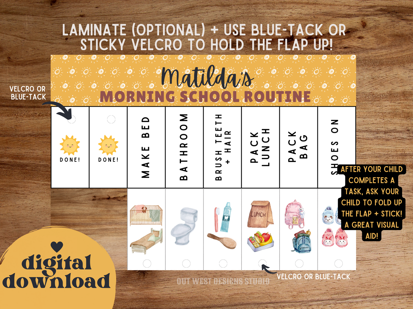 Boho Morning School Routine | Digital wakeup Flip Chart | Chore Checklist | Printable | Schedule for Kid | Montessori planner