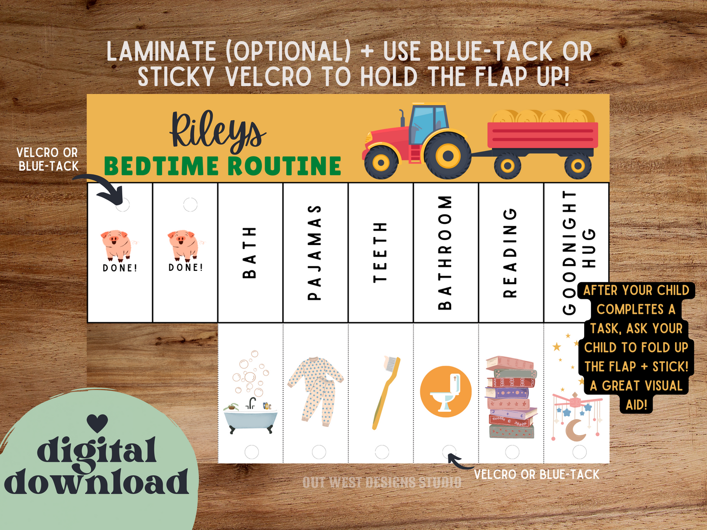 Farm Bedtime night Routine | Digital wakeup Flip Chart | Chore Checklist Printable | Schedule for Kid | Montessori planner farming country