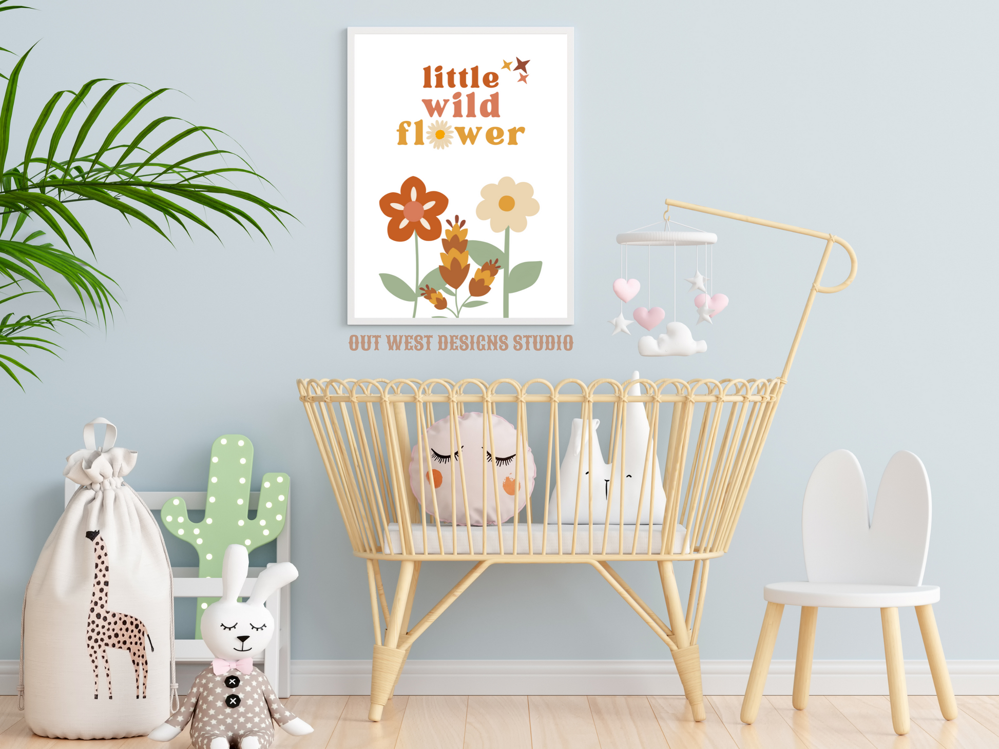 Little Wildflower print in pink, orange + yellow | Kids bedroom poster art | boho wild flower digital print babies nursery decor girls room