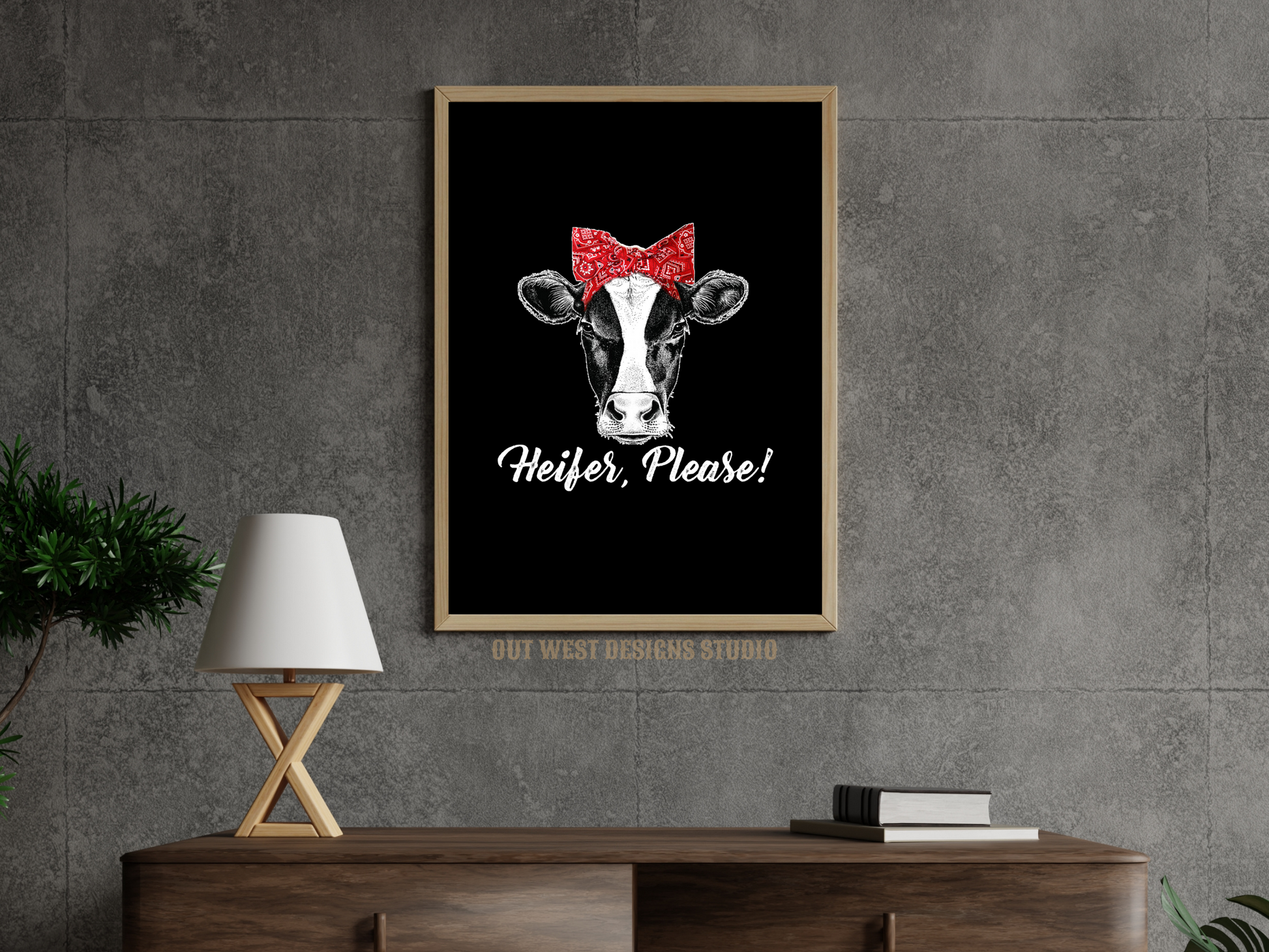 Heifer please cowgirl print black - Western home decor - Retro Poster wall bedroom, hallway, lounge room southern cow calf western art!