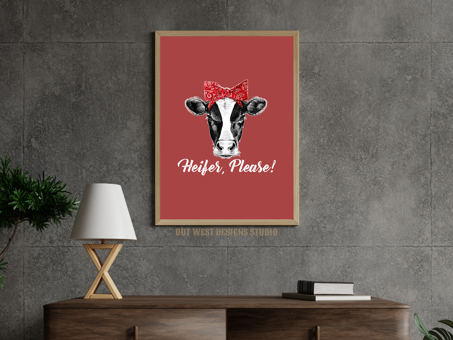 Heifer please cowgirl print black - Western home decor - Retro Poster wall bedroom, hallway, lounge room southern cow calf western art!