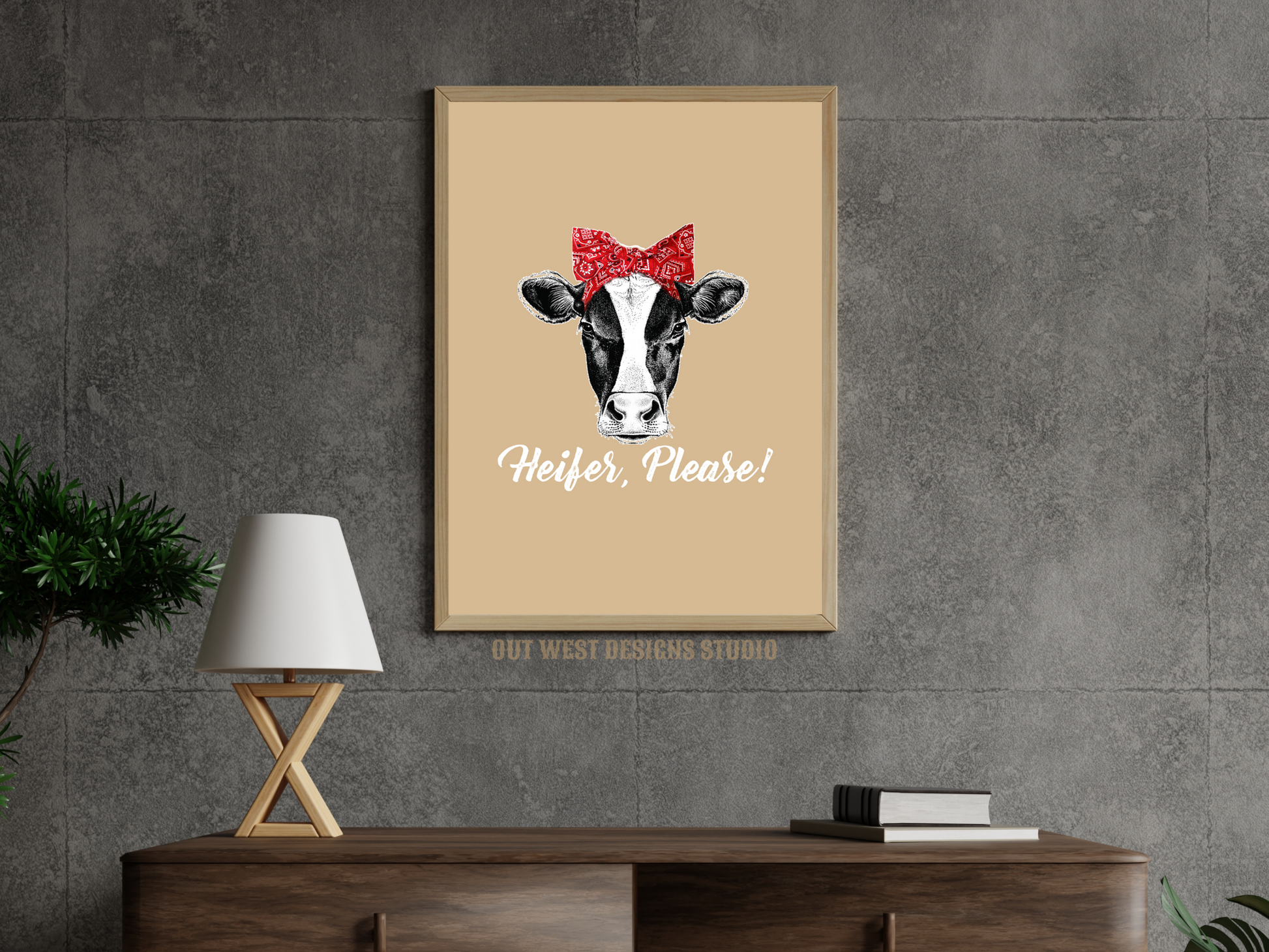 Heifer please cowgirl print black - Western home decor - Retro Poster wall bedroom, hallway, lounge room southern cow calf western art!