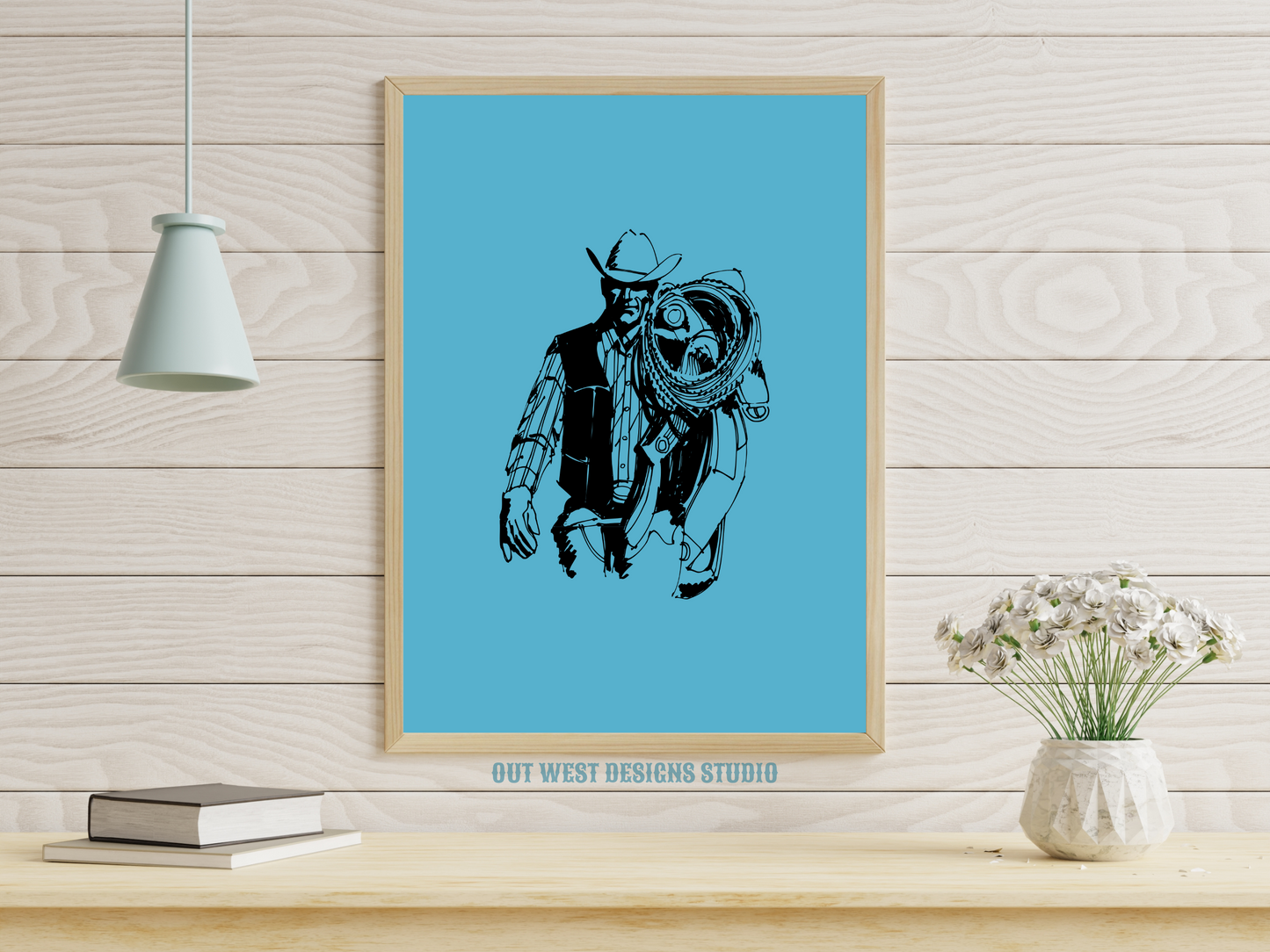 Printable Cowboy John Wayne western print - Blue + black - Western home decor Poster wall art long country sheriff south western!