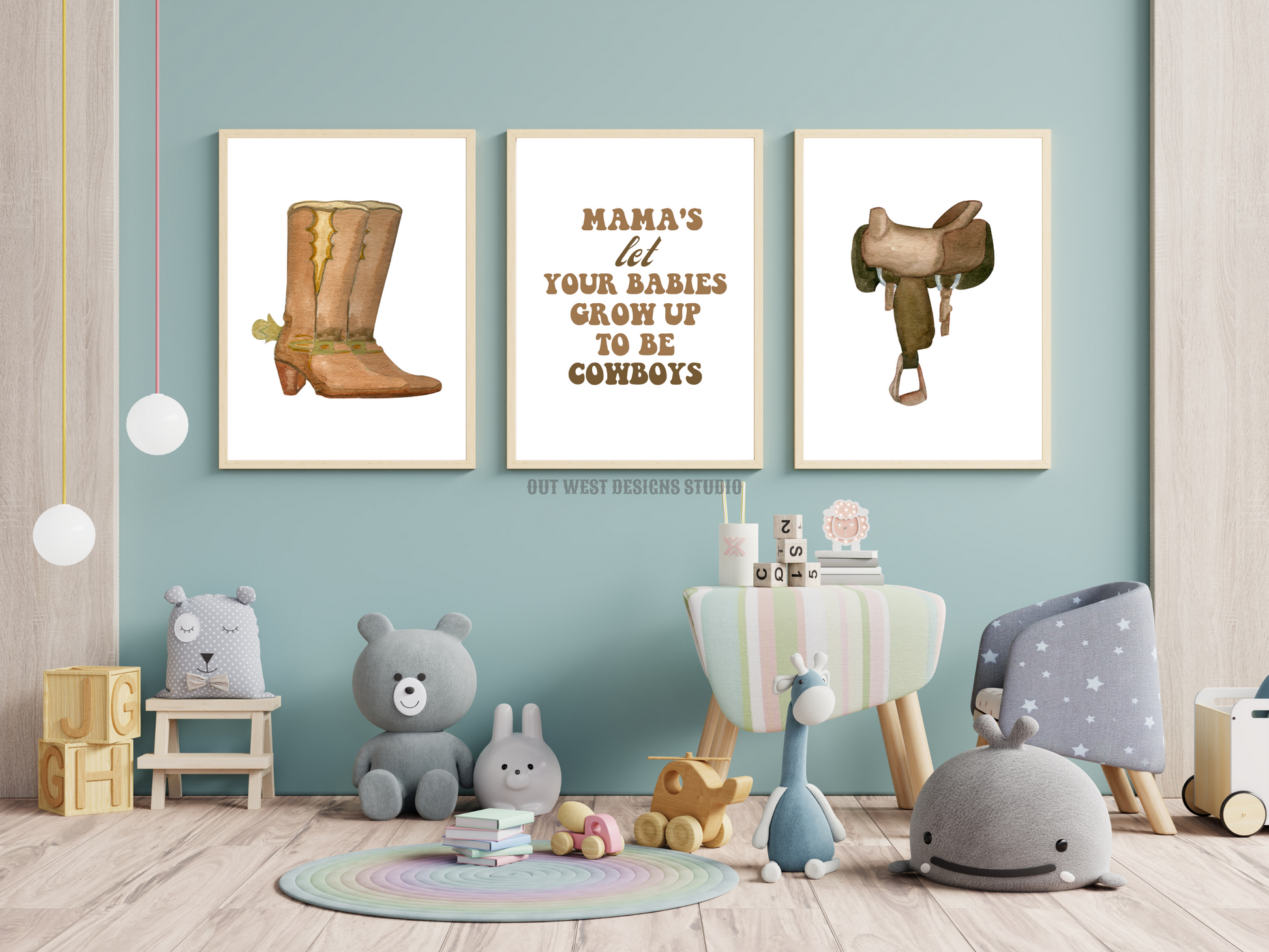 Mama's let your babies grow up to be cowboys print- babies, toddler boys nursery home wall decor - play room + kids bedroom poster art