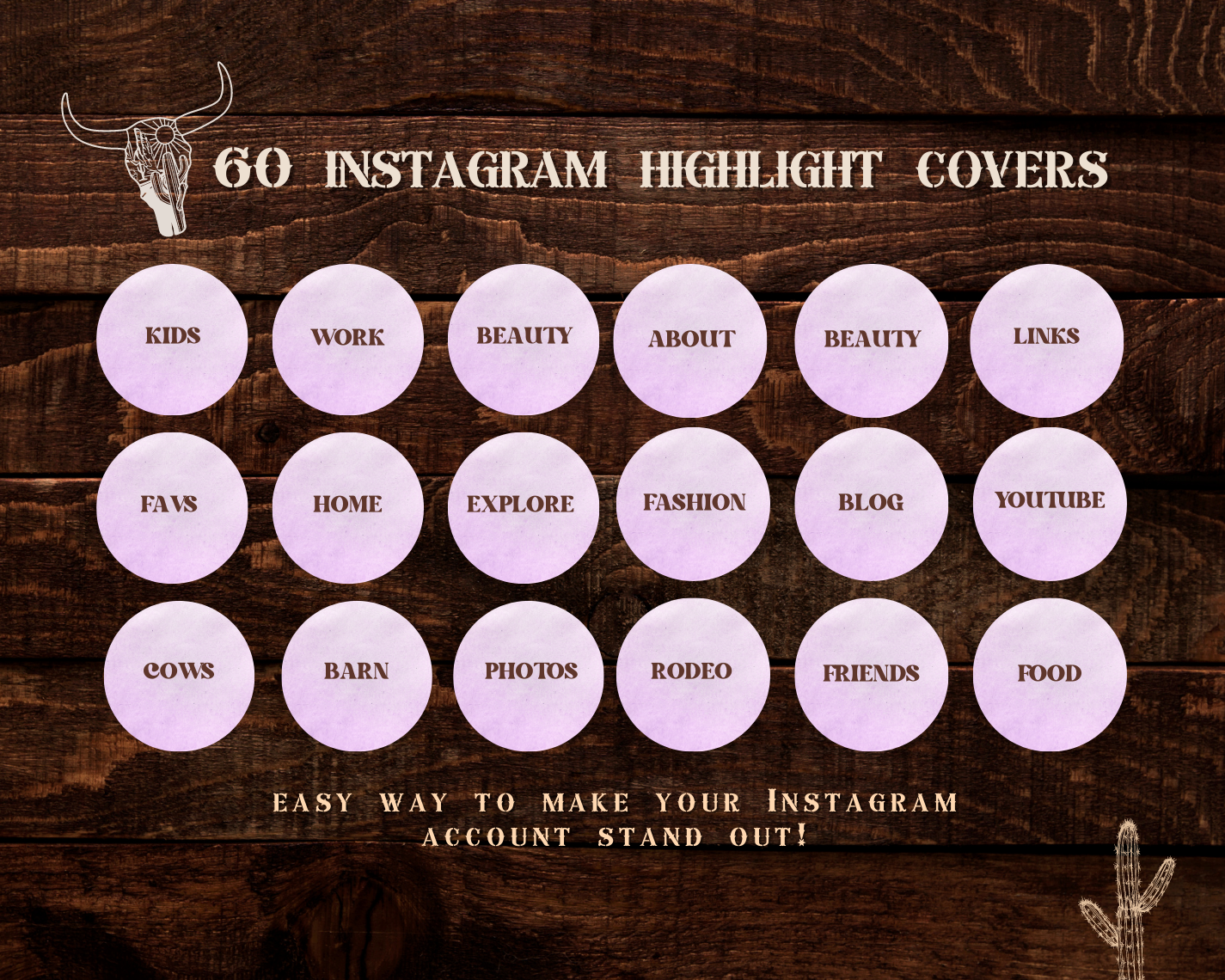 Wild West Cowgirl Instagram highlight covers + story backgrounds - Lavender purple + brown western rodeo IG icons for social media