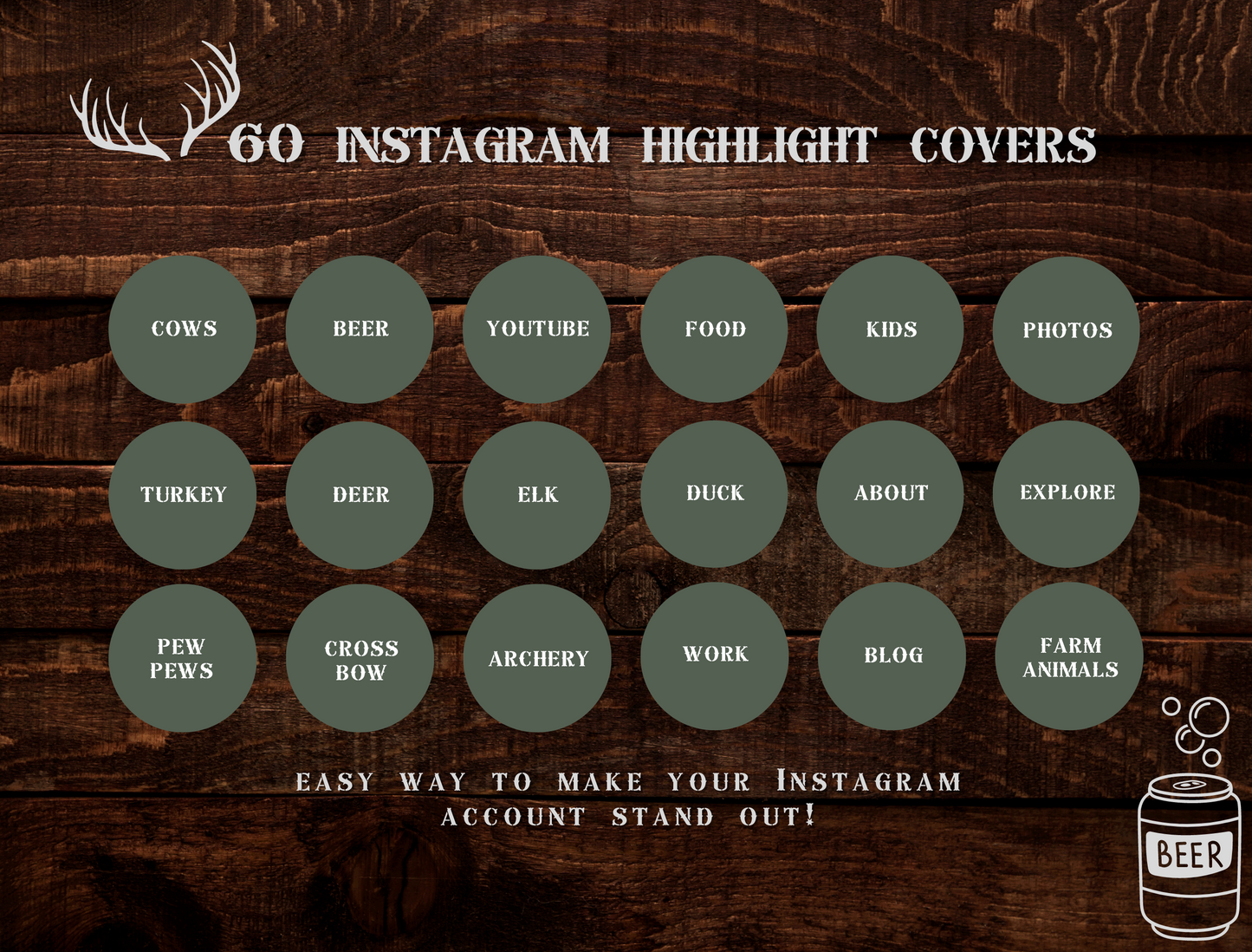 REDNECK Country Instagram highlight covers + story backgrounds - Green hunting camo - Western IG icons | deer elk bear hunter social media