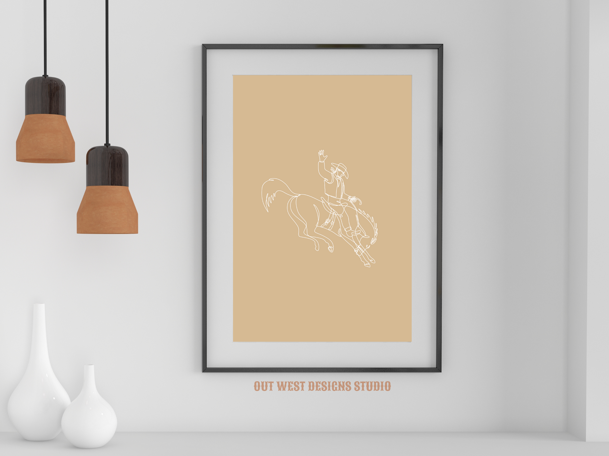 Bronc cowboy line drawing print - Western cowgirl home decor | Rodeo poster