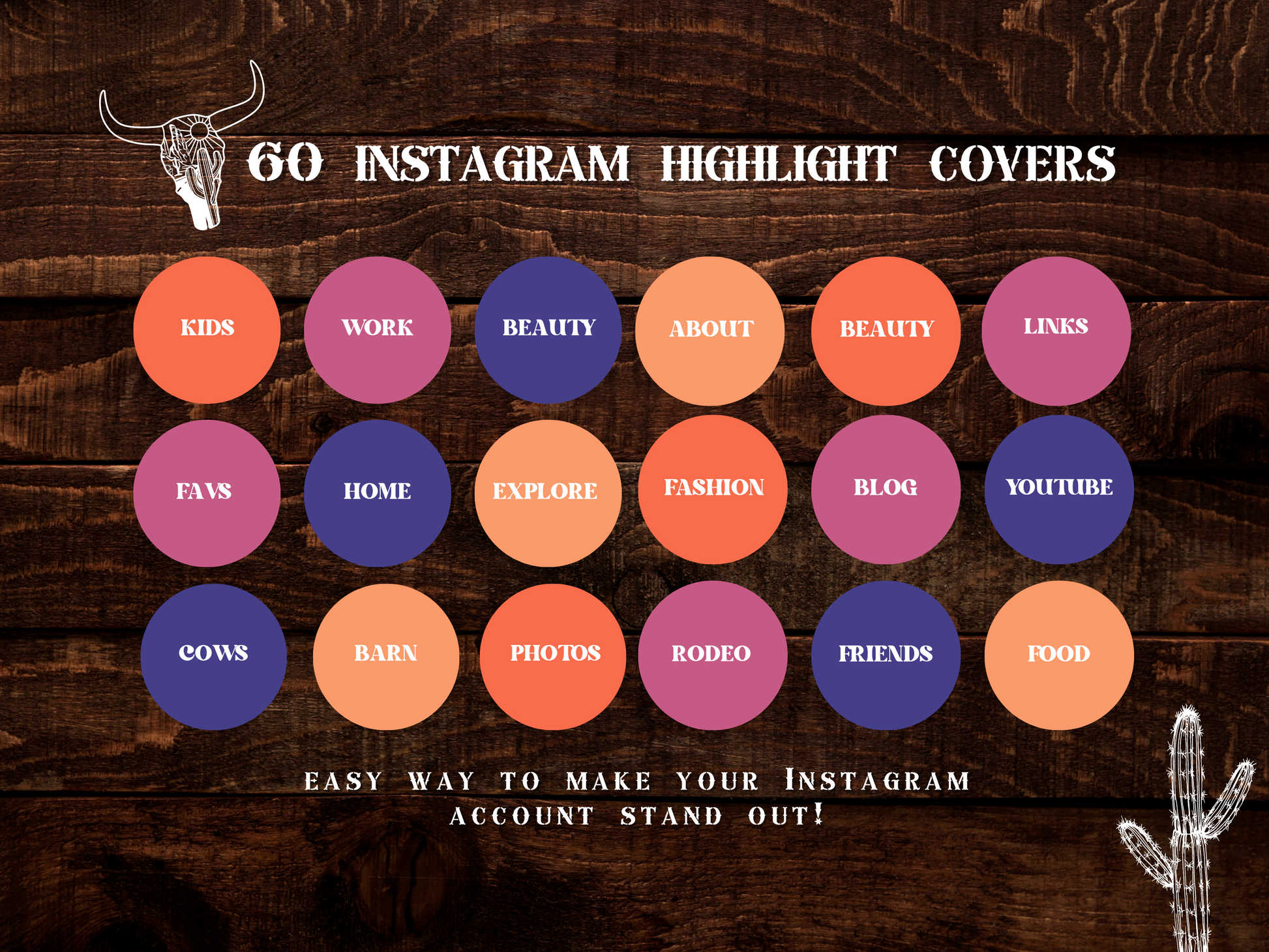 Wild West Desert Cowgirl Instagram highlight covers + story backgrounds - Western Southwest Pink, orange + purple cowboy western IG icons