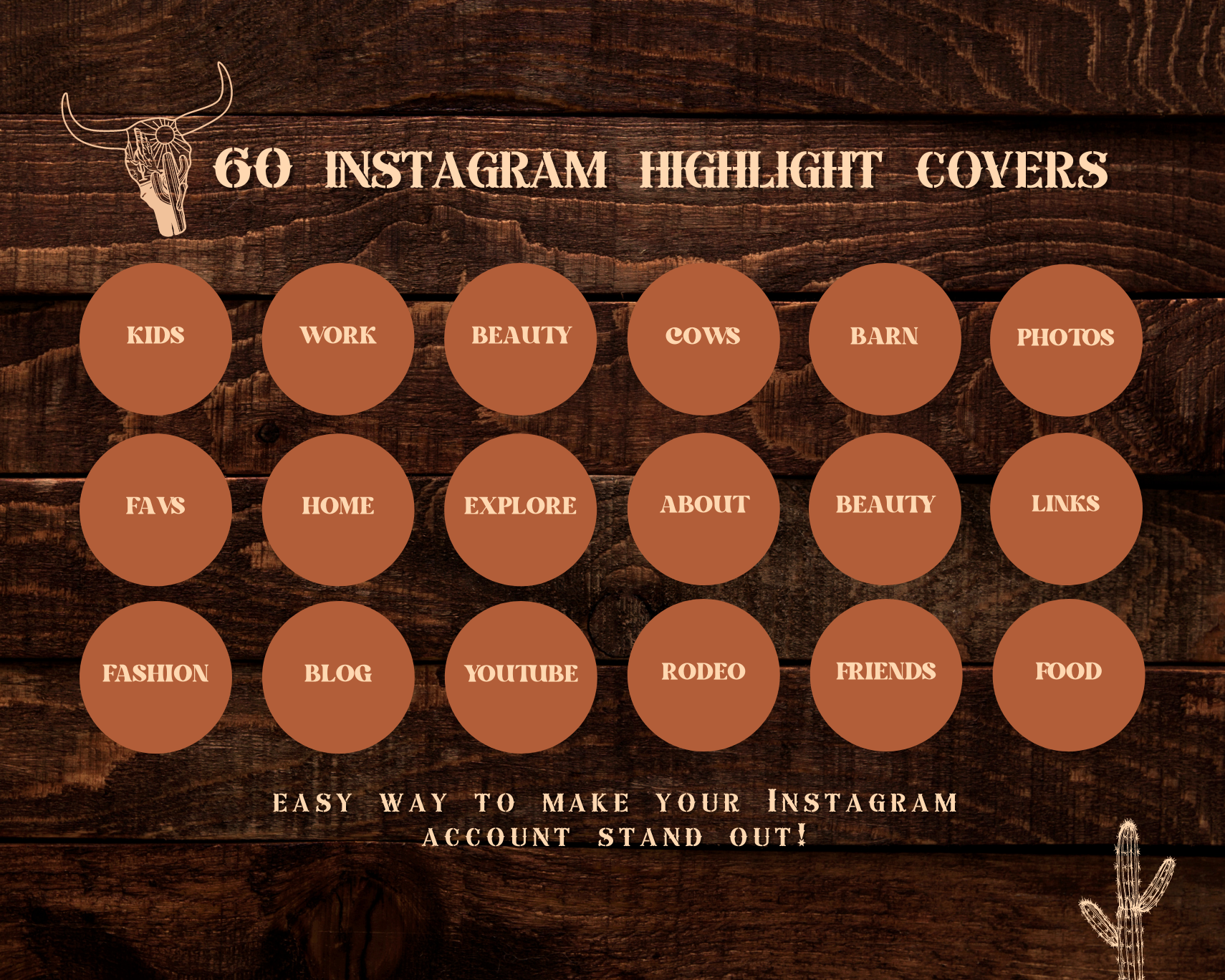 Wild West Cowgirl Instagram highlight covers + story backgrounds - Burnt orange