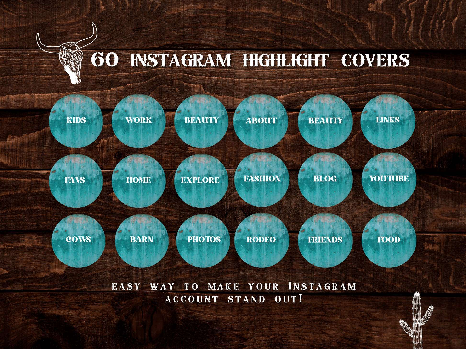 Wild West Turquoise Western Cowgirl Instagram highlight covers + story backgrounds - emerald + white