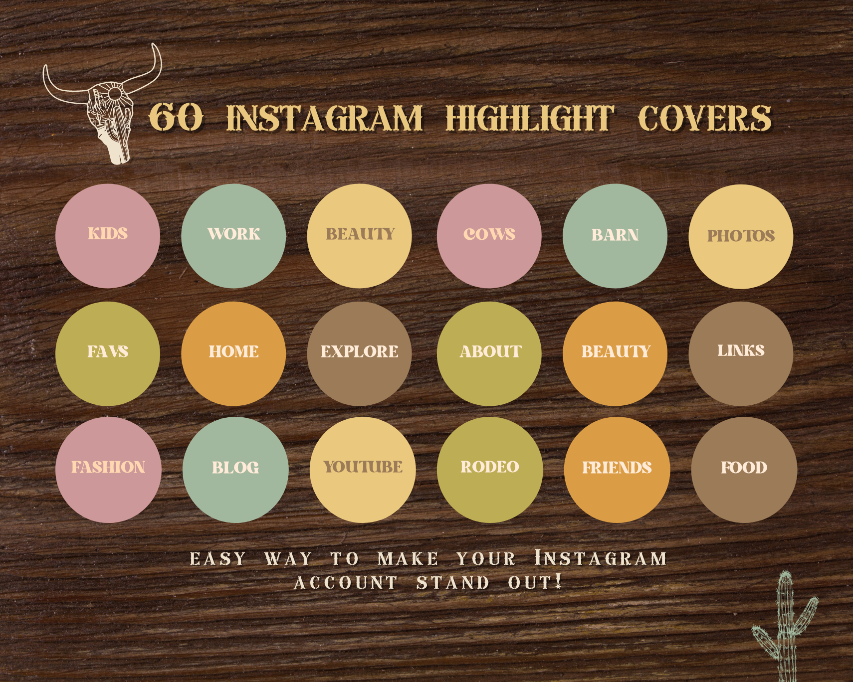 Wild West Cowgirl Instagram highlight covers + story backgrounds - Pastel Sunset western rodeo IG icons for social media