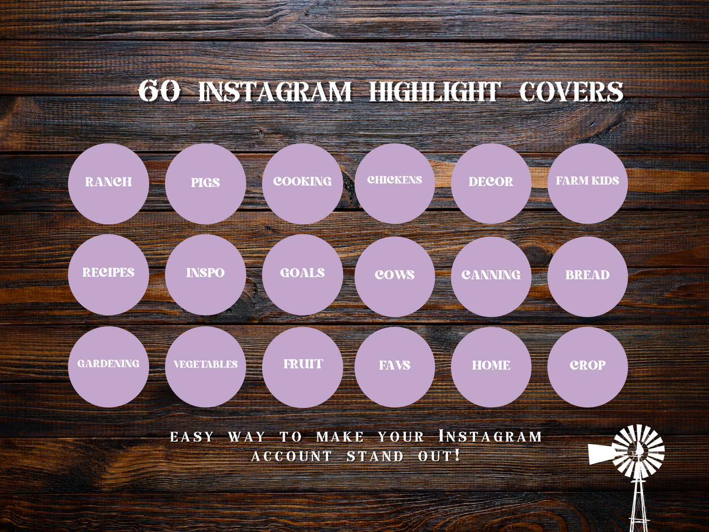 Farm + homesteading purple mauve Instagram highlight covers + story backgrounds. Garden illustrations + icons