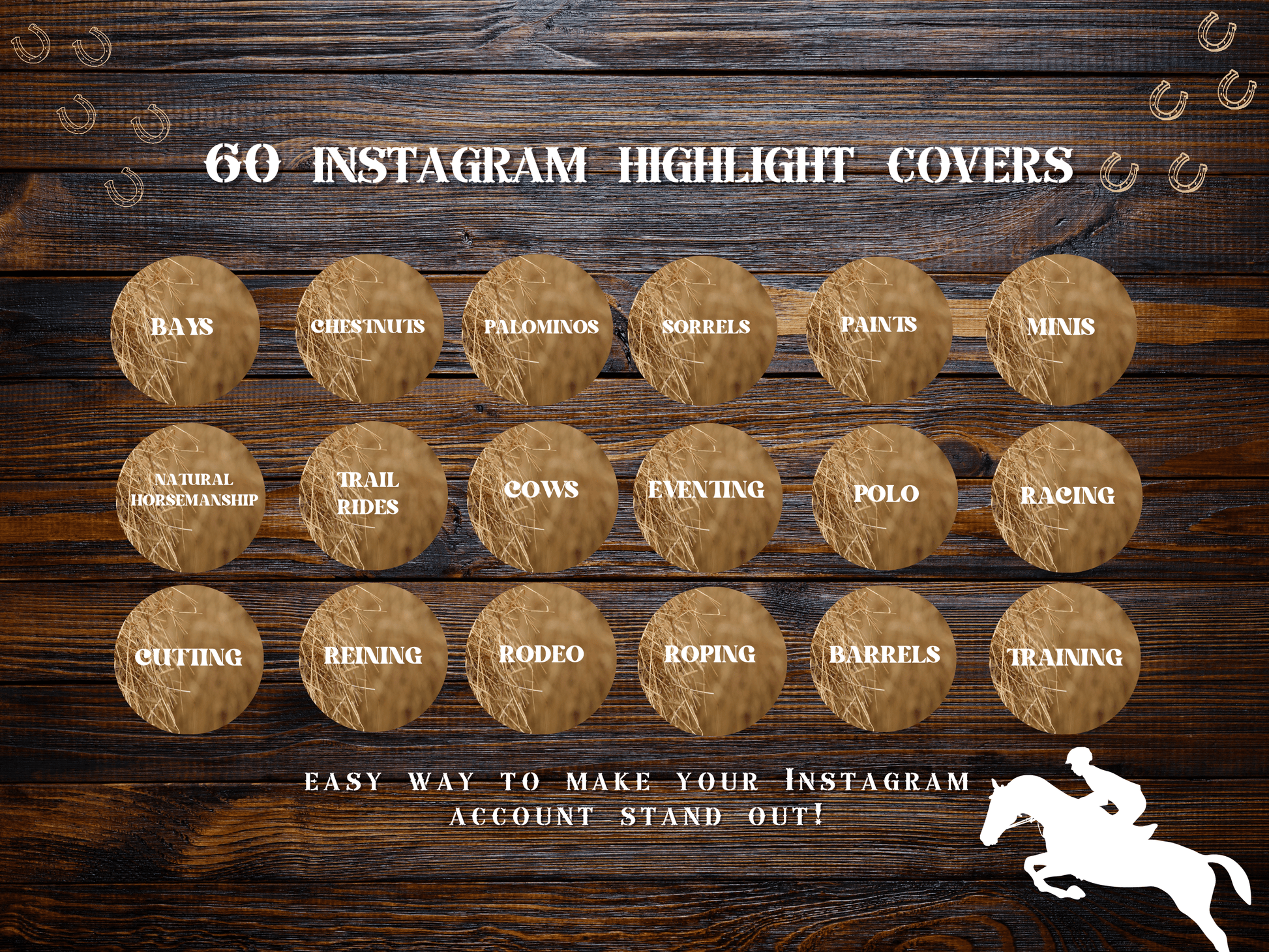 Equestrian horse riding Instagram highlight covers + story backgrounds - Hay tan show jumping, pony, dressage, rodeo cowgirl IG icons