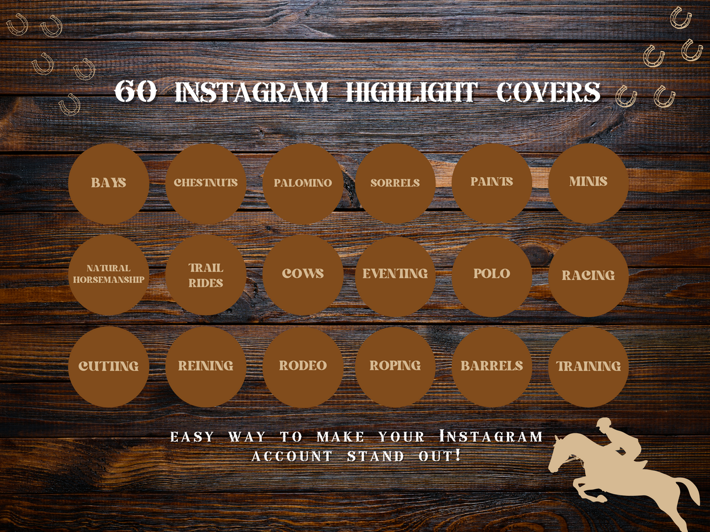 Equestrian horse riding Instagram highlight covers + story backgrounds - show jumping, pony, dressage, rodeo cowgirl IG icons