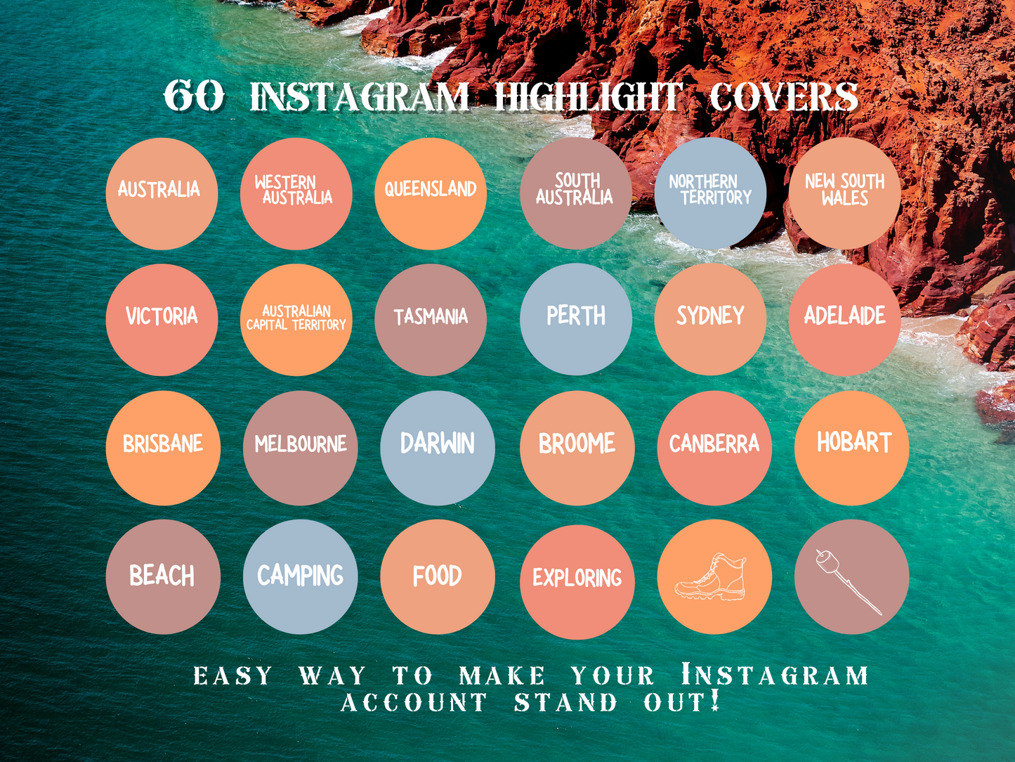 Australian travel boho Instagram highlight covers + story backgrounds - Outback orange pinks cream color Australia wanderlust IG icons