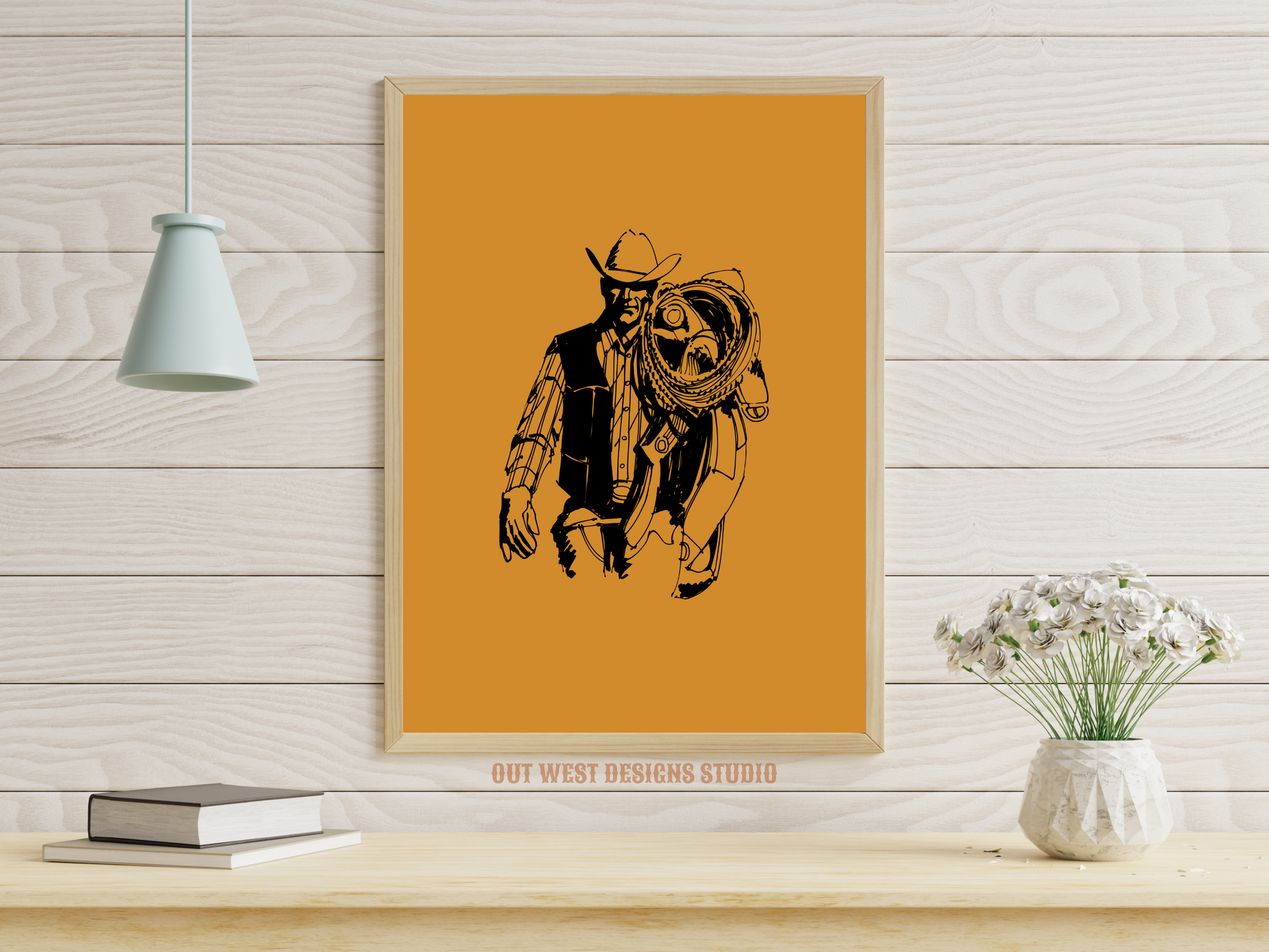 Printable Cowboy John Wayne western print - mustard - Western home decor Poster wall art long country sheriff south western!