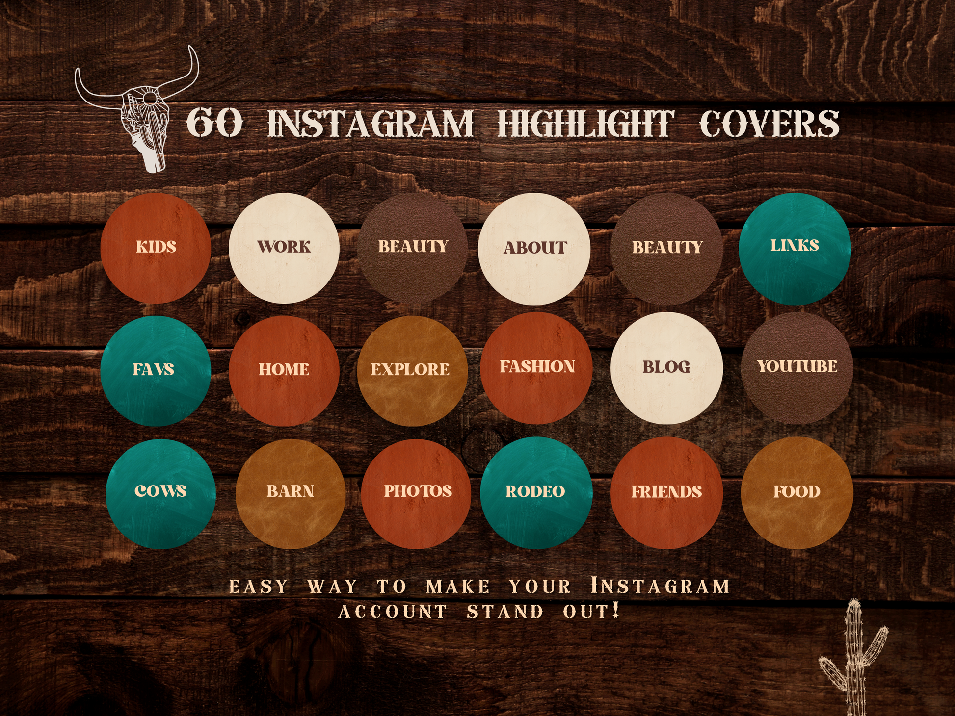 Wild West Western Cowgirl Instagram highlight covers + story backgrounds - Turquoise + rust