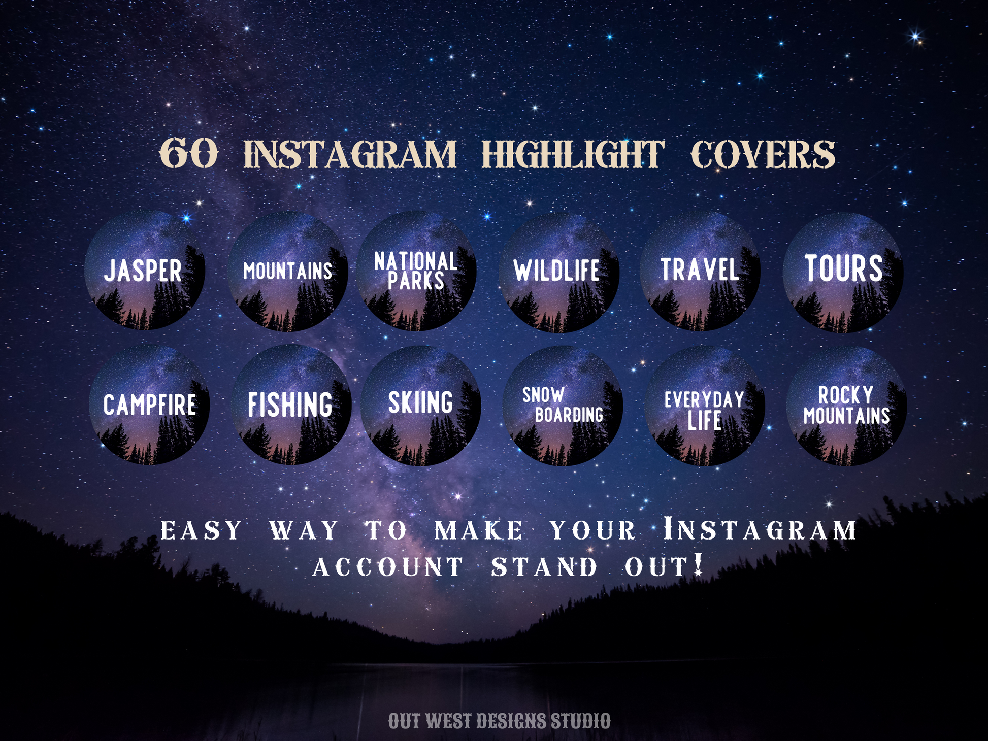 Canada Adventure travel boho Instagram highlight covers + story backgrounds - Canadian night sky | exploring wanderlust camping IG icons