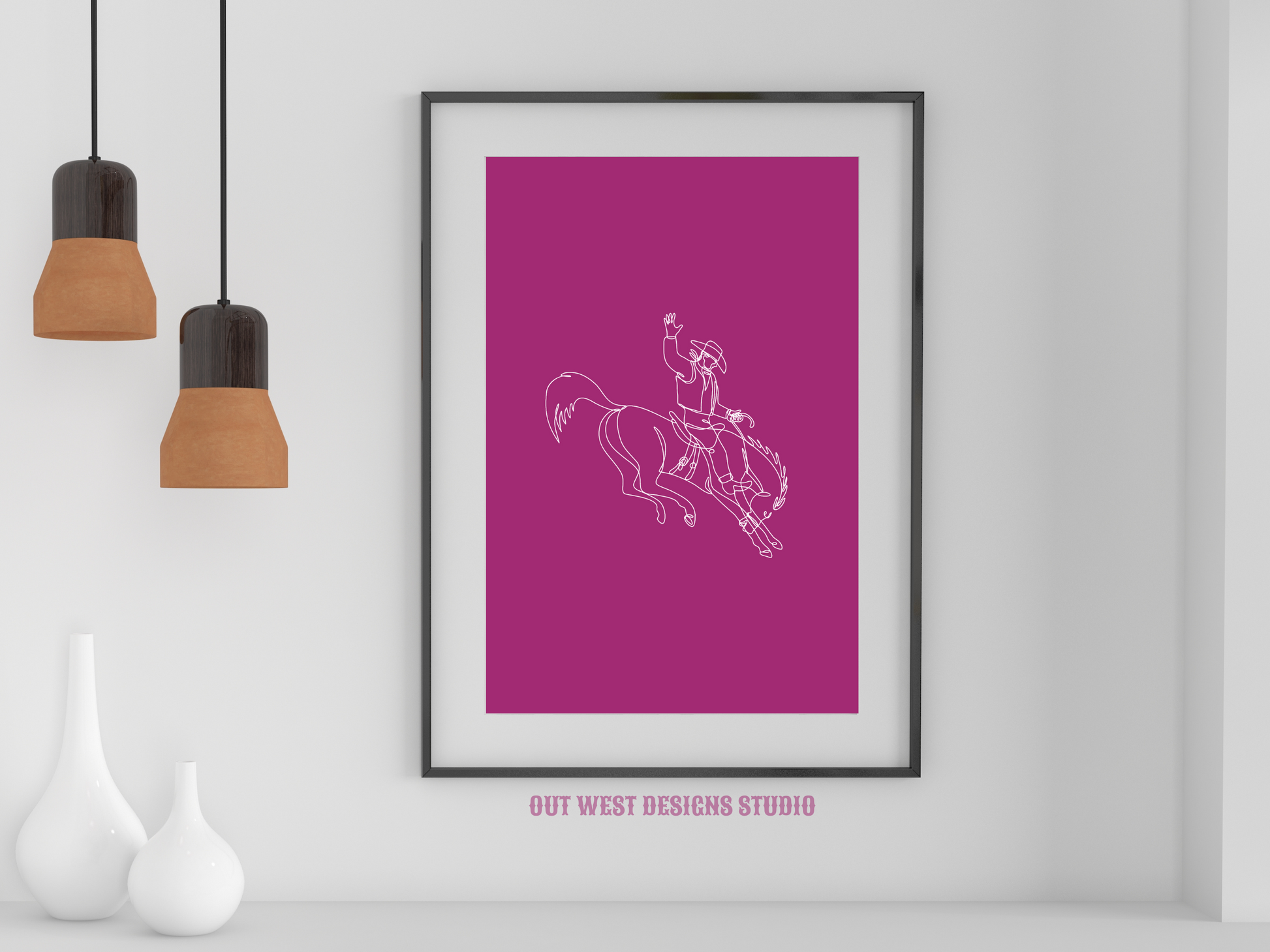 Bronc cowboy line drawing print - Western cowgirl home decor | Rodeo poster