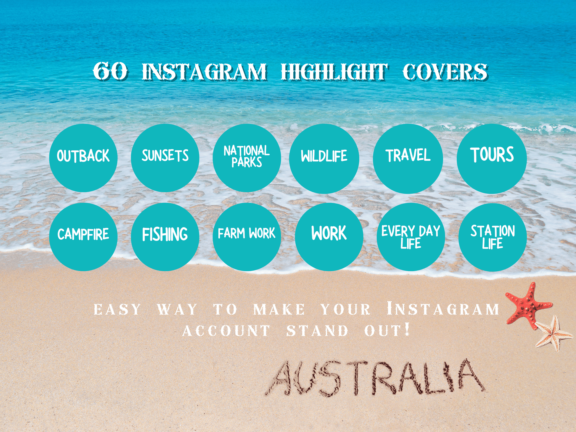 Australian travel boho Instagram highlight covers + story backgrounds - Outback Aqua color Australian wanderlust IG icons