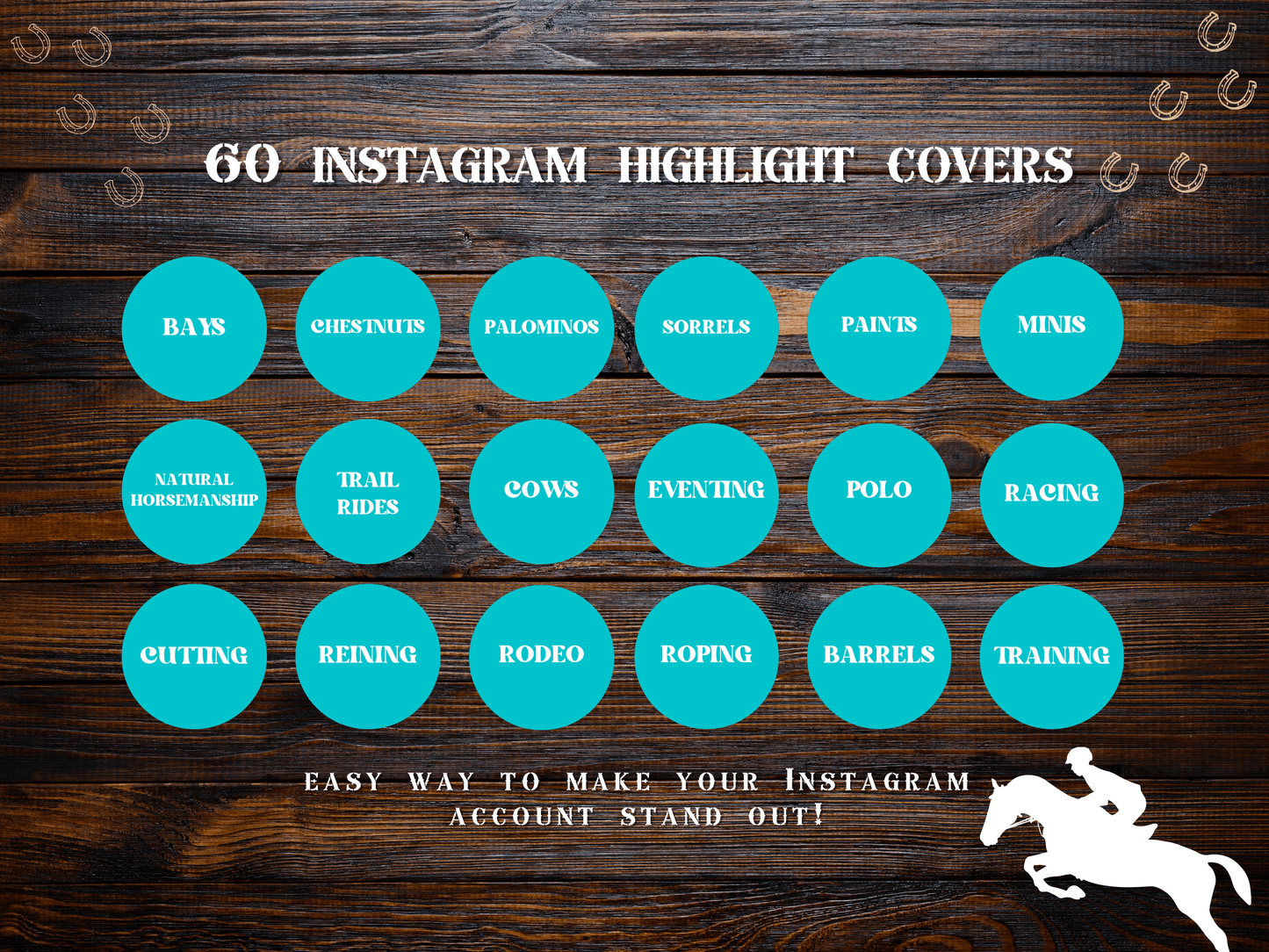 Aqua Equestrian horse riding Instagram highlight covers + story backgrounds - show jumping, pony, dressage, rodeo cowgirl IG icons