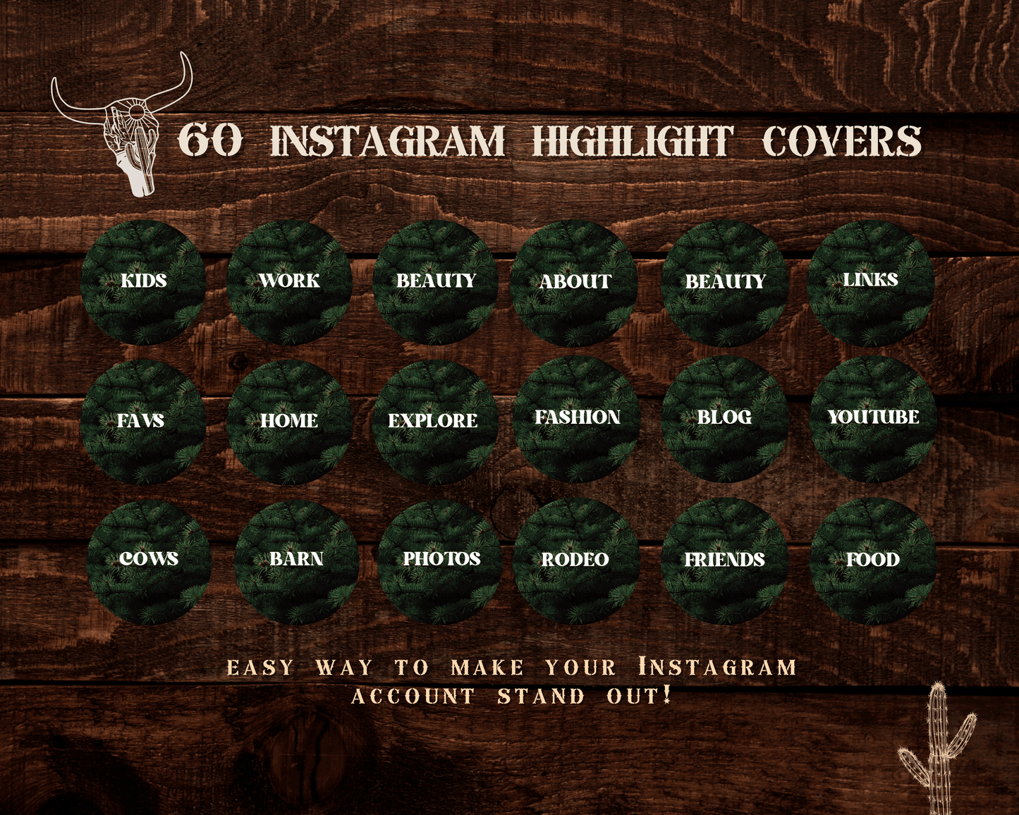 Wild West Cowgirl Instagram highlight covers + story backgrounds - Pines green, tan, cream + white western rodeo IG icons for social media