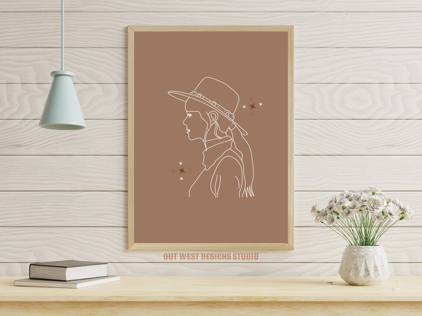 Printable Cosmic Cowgirl print in Off white/grey + black - Western home decor - Poster wall art long cowboy south west boho