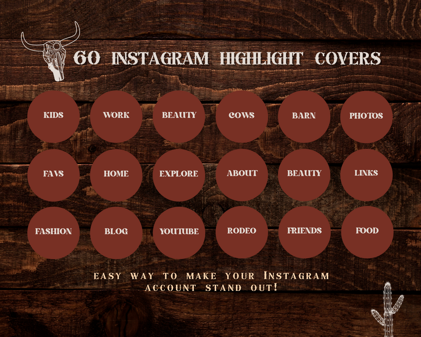 Wild West Cowgirl Instagram highlight covers + story backgrounds - Burgundy + light blue