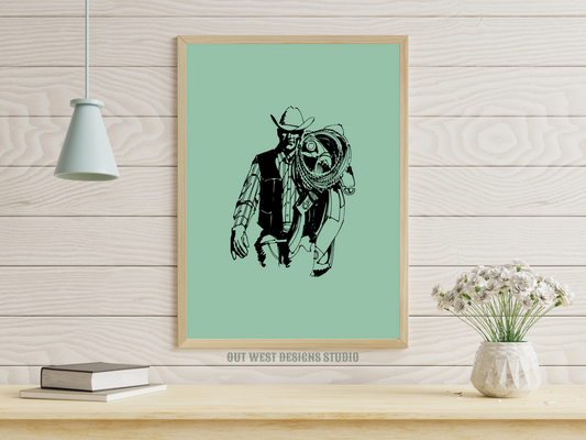 Printable Cowboy John Wayne western print - green + black - Western home decor Poster wall art long country sheriff south western!