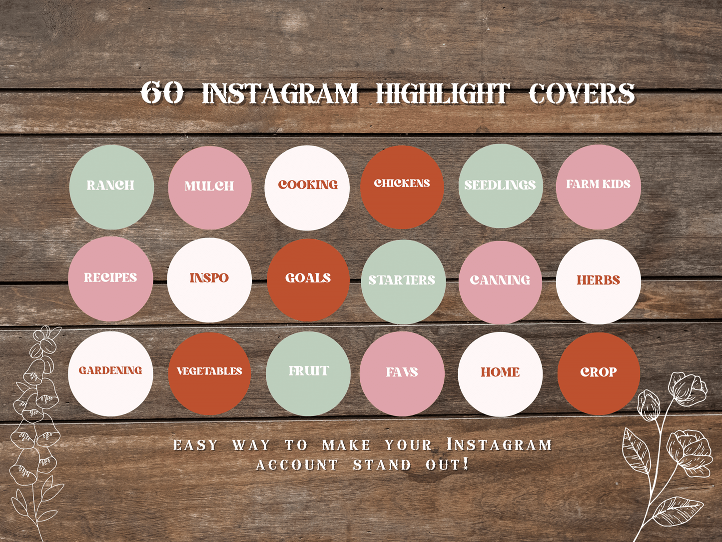 Gardening floral Instagram highlight covers + story backgrounds - Garden flower green pink red IG icons | social media