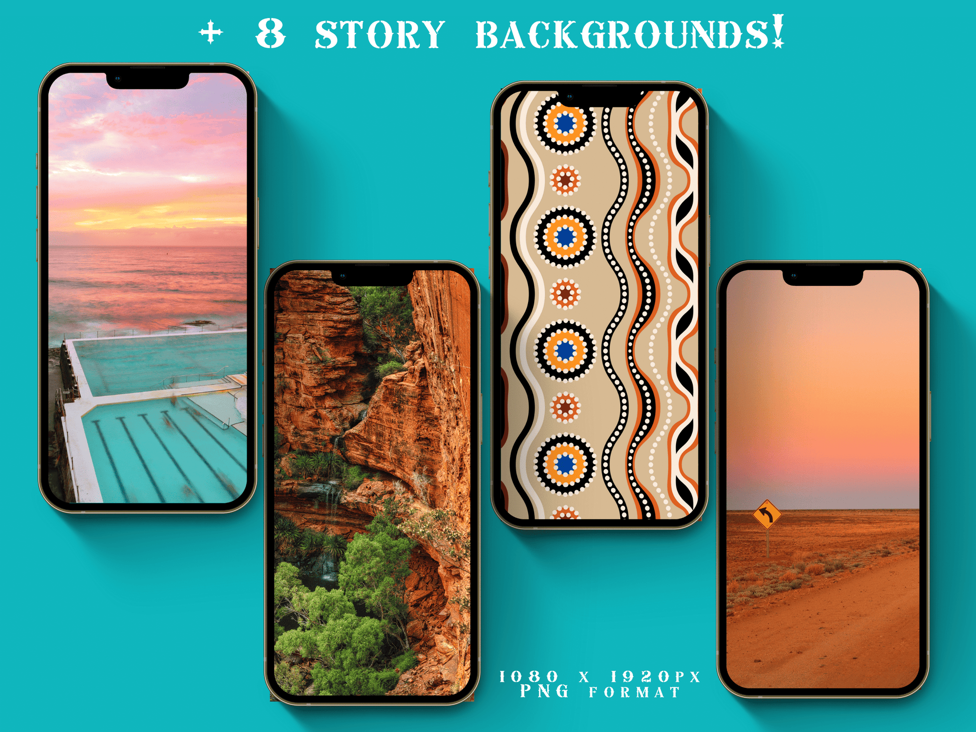 Australian travel boho Instagram highlight covers + story backgrounds - Outback Aqua color Australian wanderlust IG icons