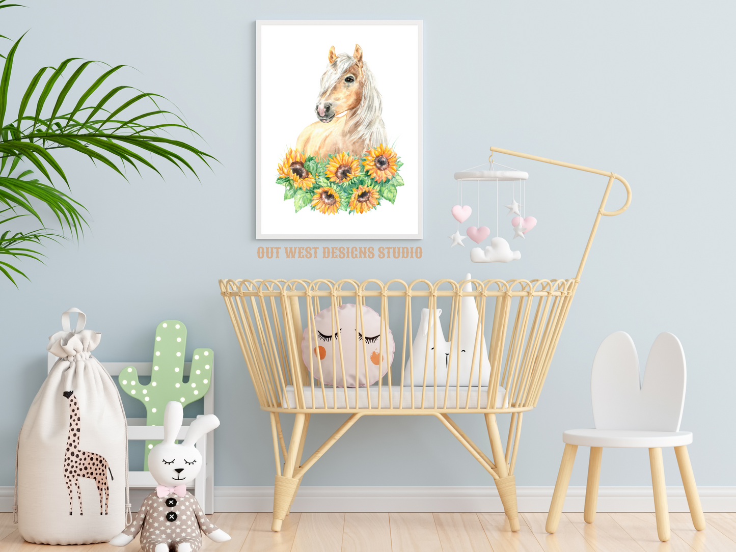 Sunflowers + Palomino horse print - babies, toddler girls + boys nursery home wall decor - pony cowgirl cowboy horses kids bedroom