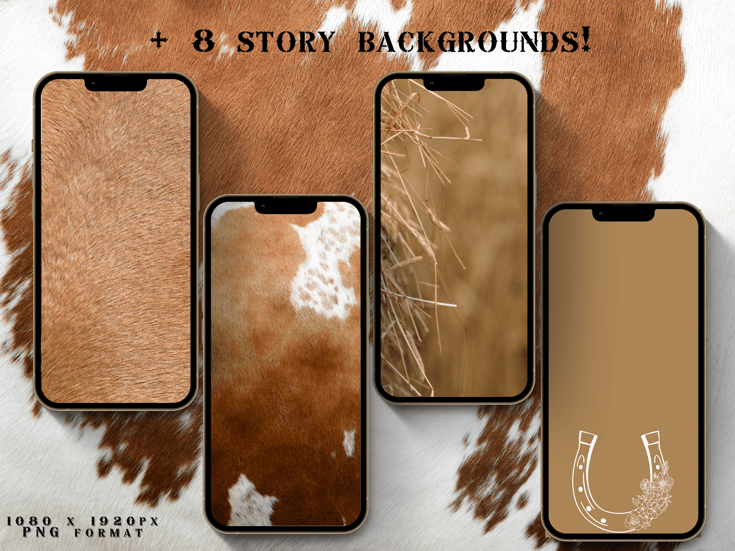 Cowhide Equestrian horse riding Instagram highlight covers + story backgrounds - show jumping, pony, dressage, rodeo cowgirl IG icons